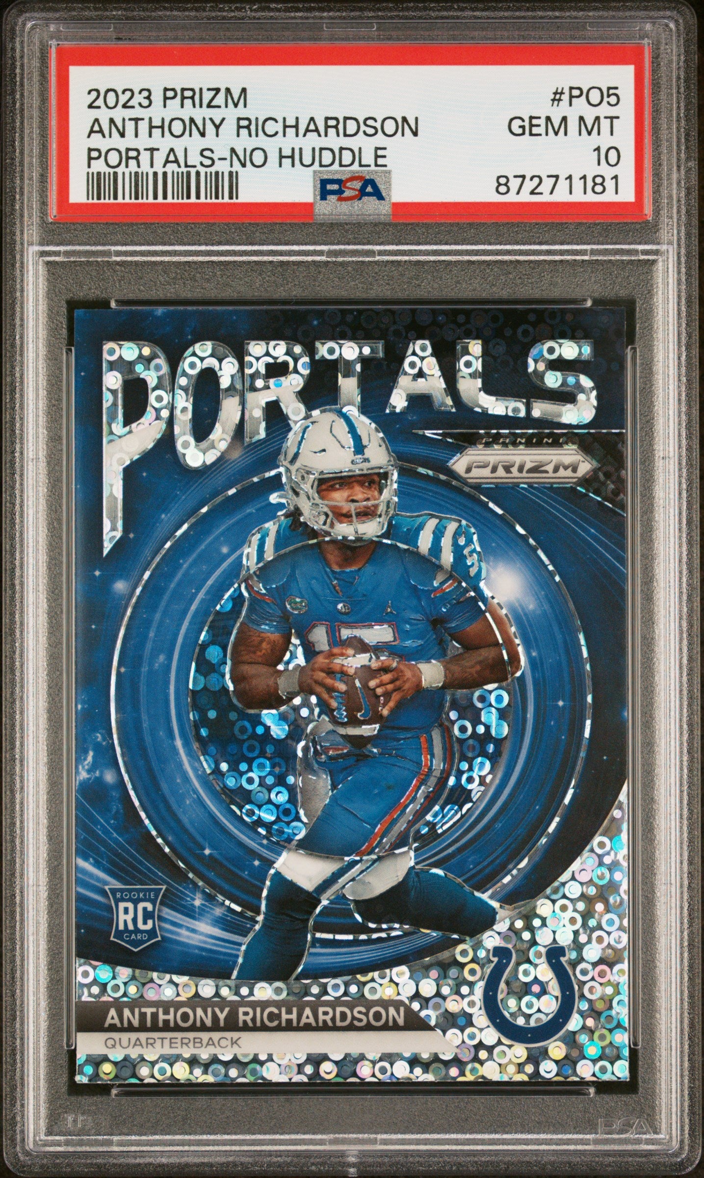 2023 Panini Prizm Anthony Richardson Portals No Huddle Disco RC PSA 10 Gem Mint