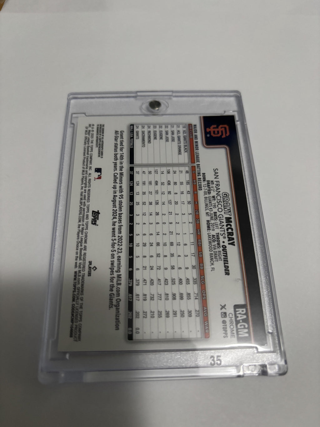 2025 Topps Chrome Update Grant McCray Gold Refractor Auto RC /50 Rookie RA-GM