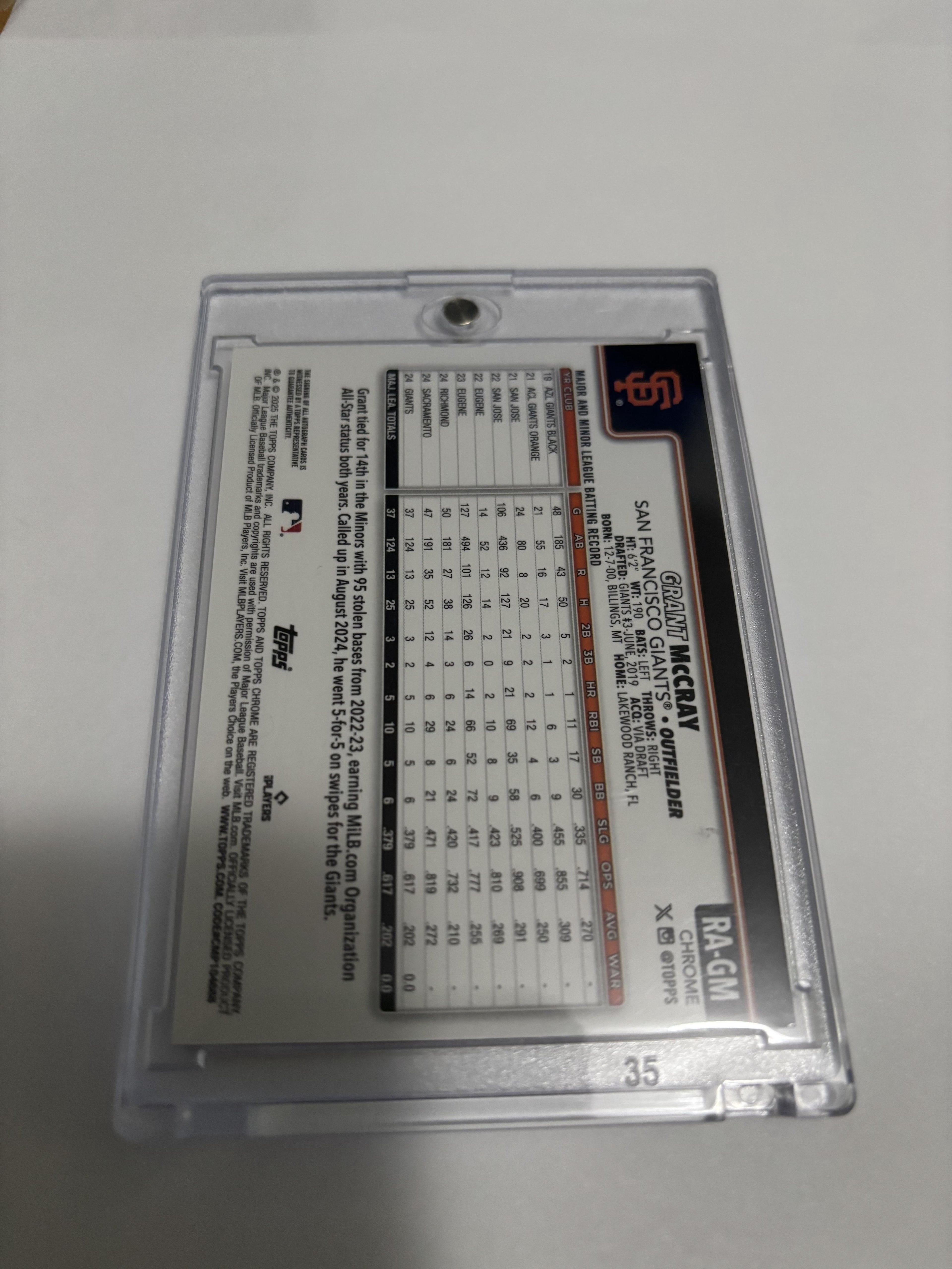 2025 Topps Chrome Update Grant McCray Gold Refractor Auto RC /50 Rookie RA-GM