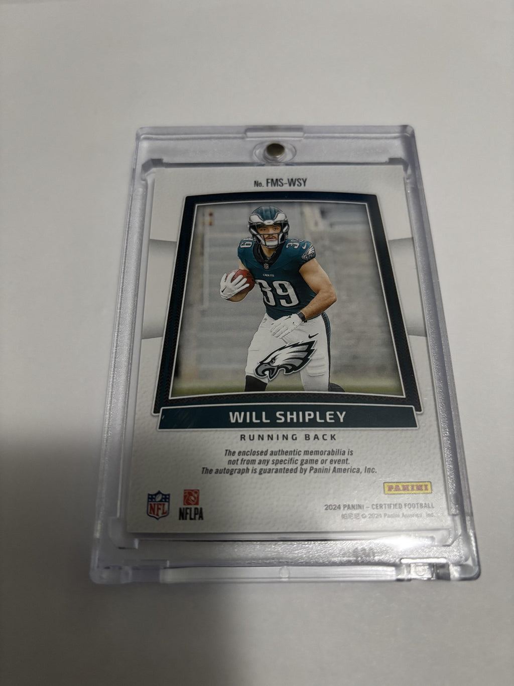 2024 Panini Certified Will Shipley Freshman Fabric RPA Patch Auto RC /199 Eagles