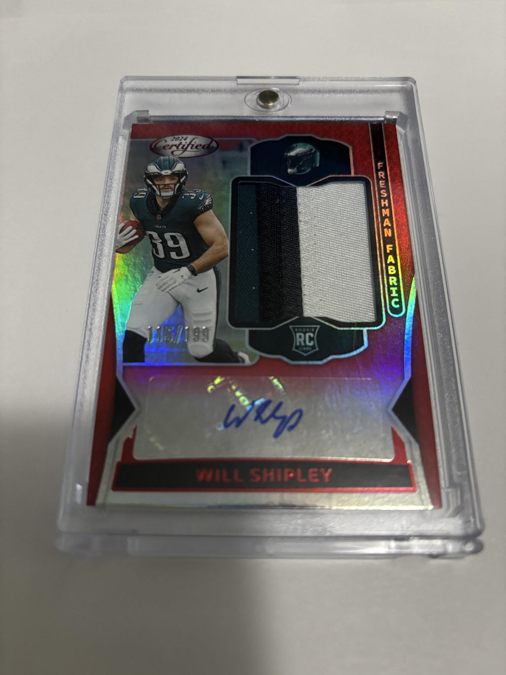 2024 Panini Certified Will Shipley Freshman Fabric RPA Patch Auto RC /199 Eagles