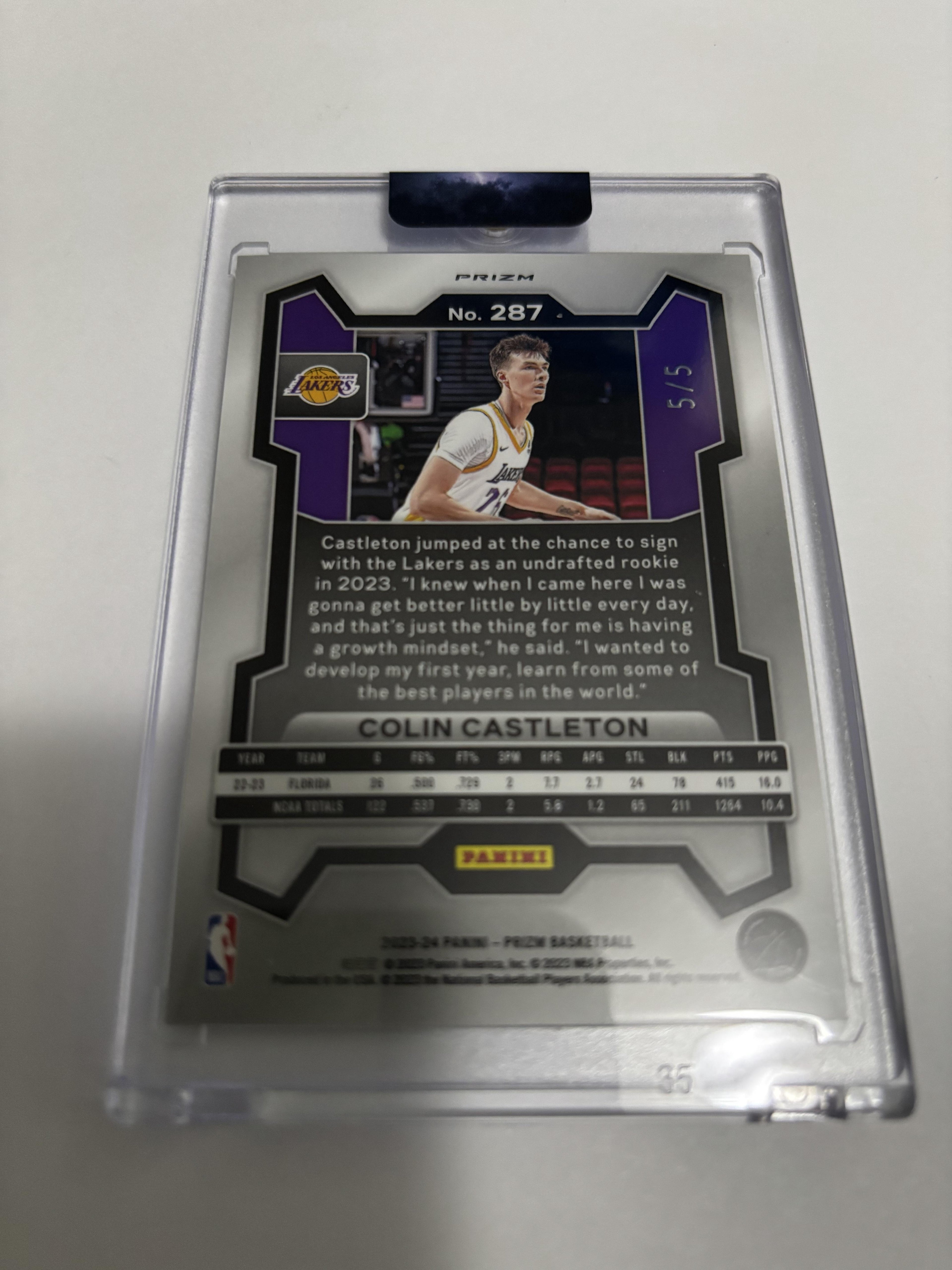 2023-24 Panini Prizm Colin Castleton Green Shimmer Rookie RC /5 Lakers SSP Rare