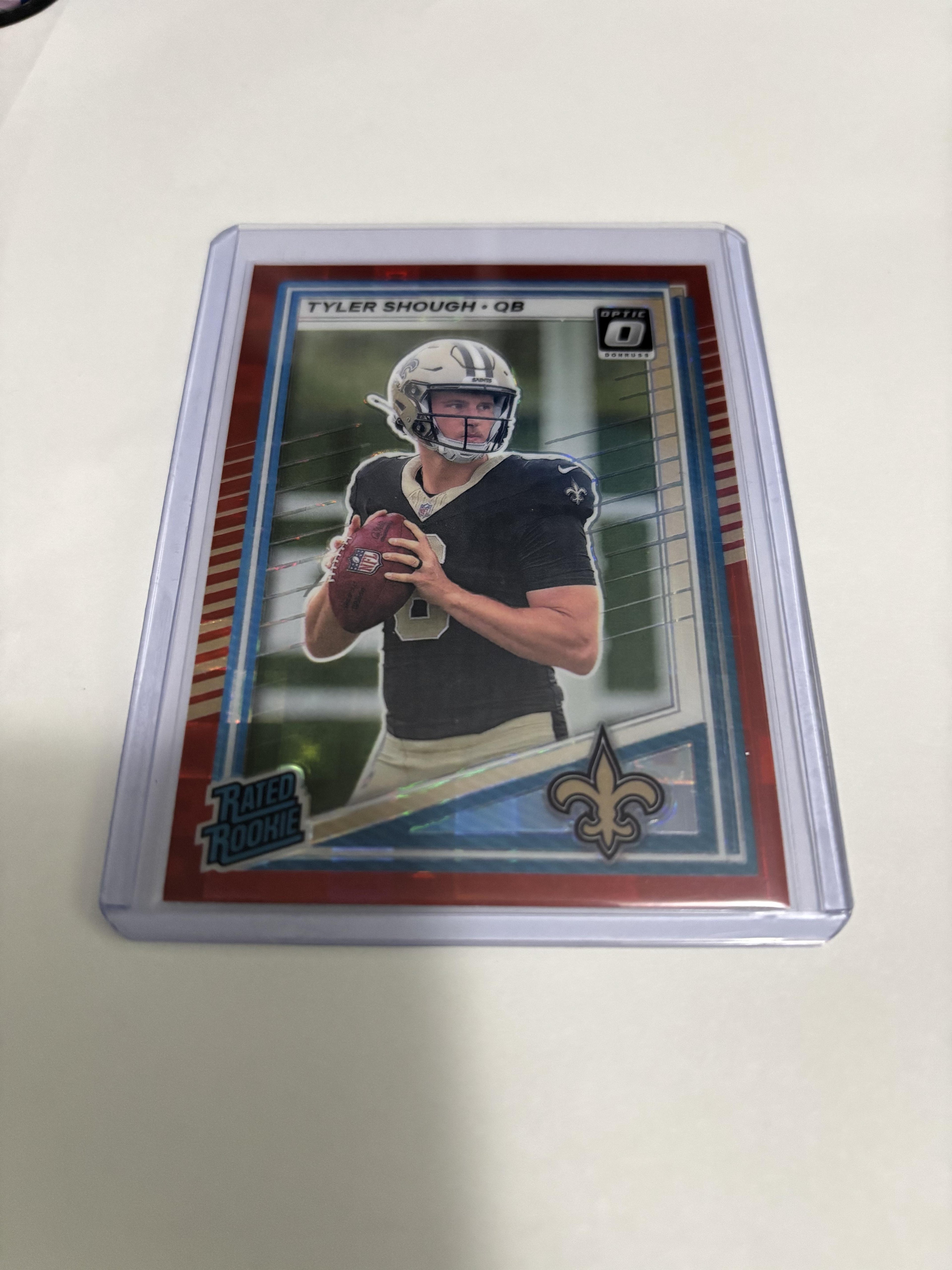 2025 Donruss Tyler Shough Rated Rookie Red Prizm Optic Preview Saints #304
