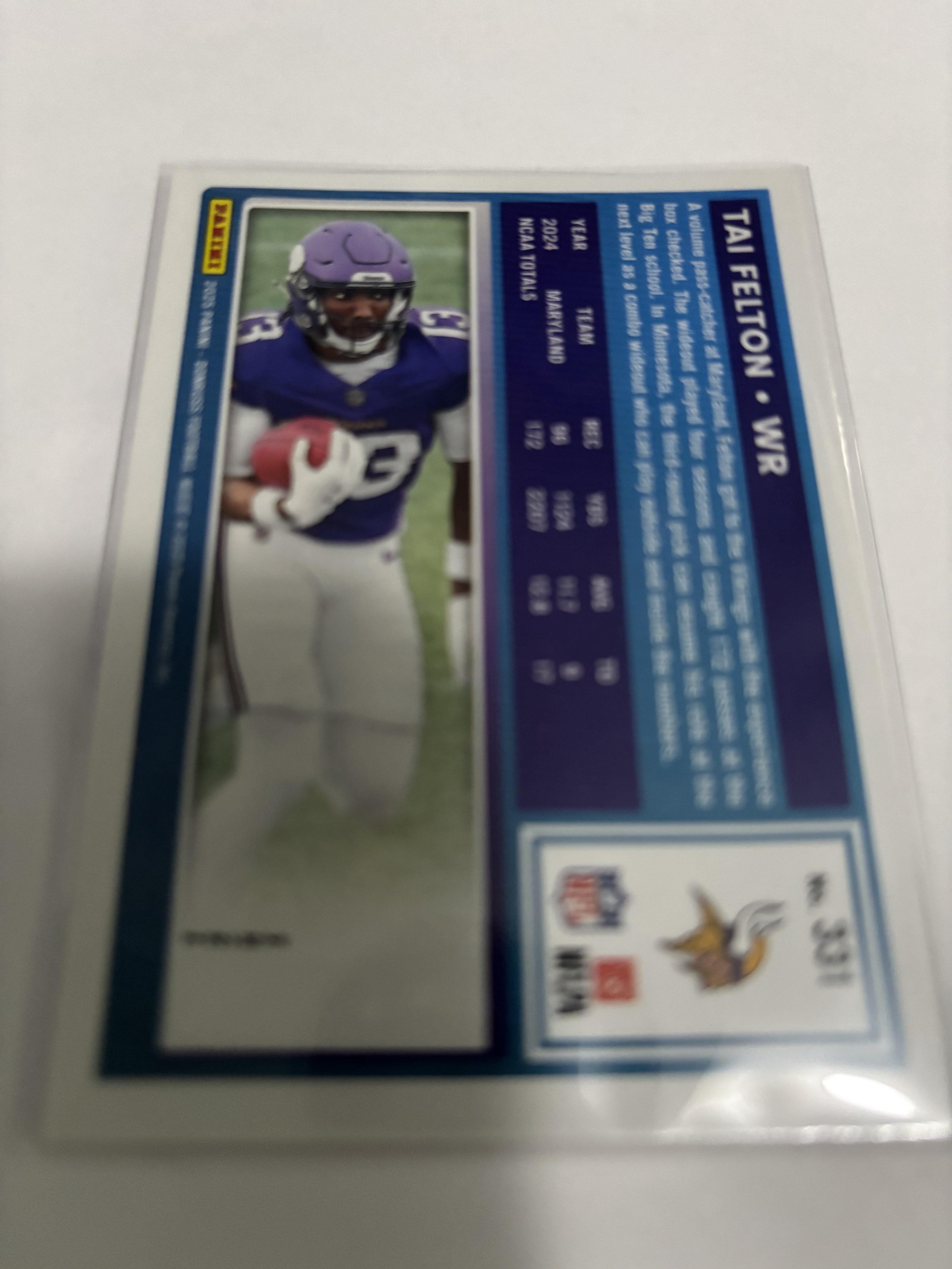 2025 Panini Donruss Optic Tai Felton Rated Rookie Vikings #331 Red Prizm