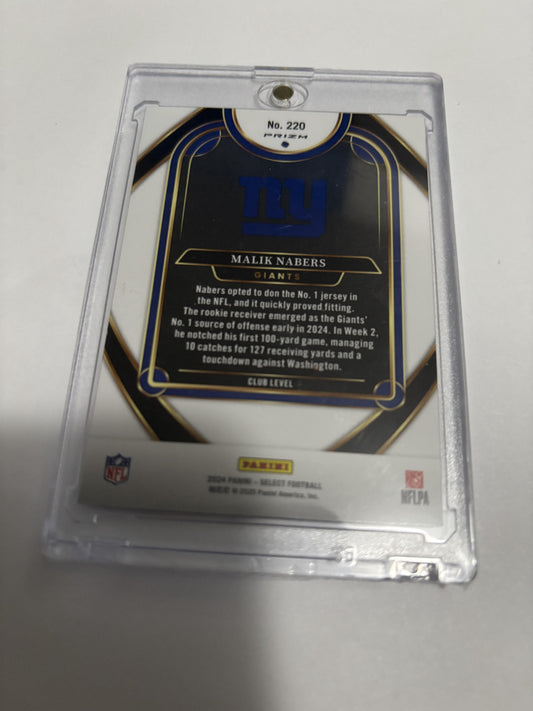 2024 Panini Select Malik Nabers RC Club Level Prizm #220 NY Giants Rookie