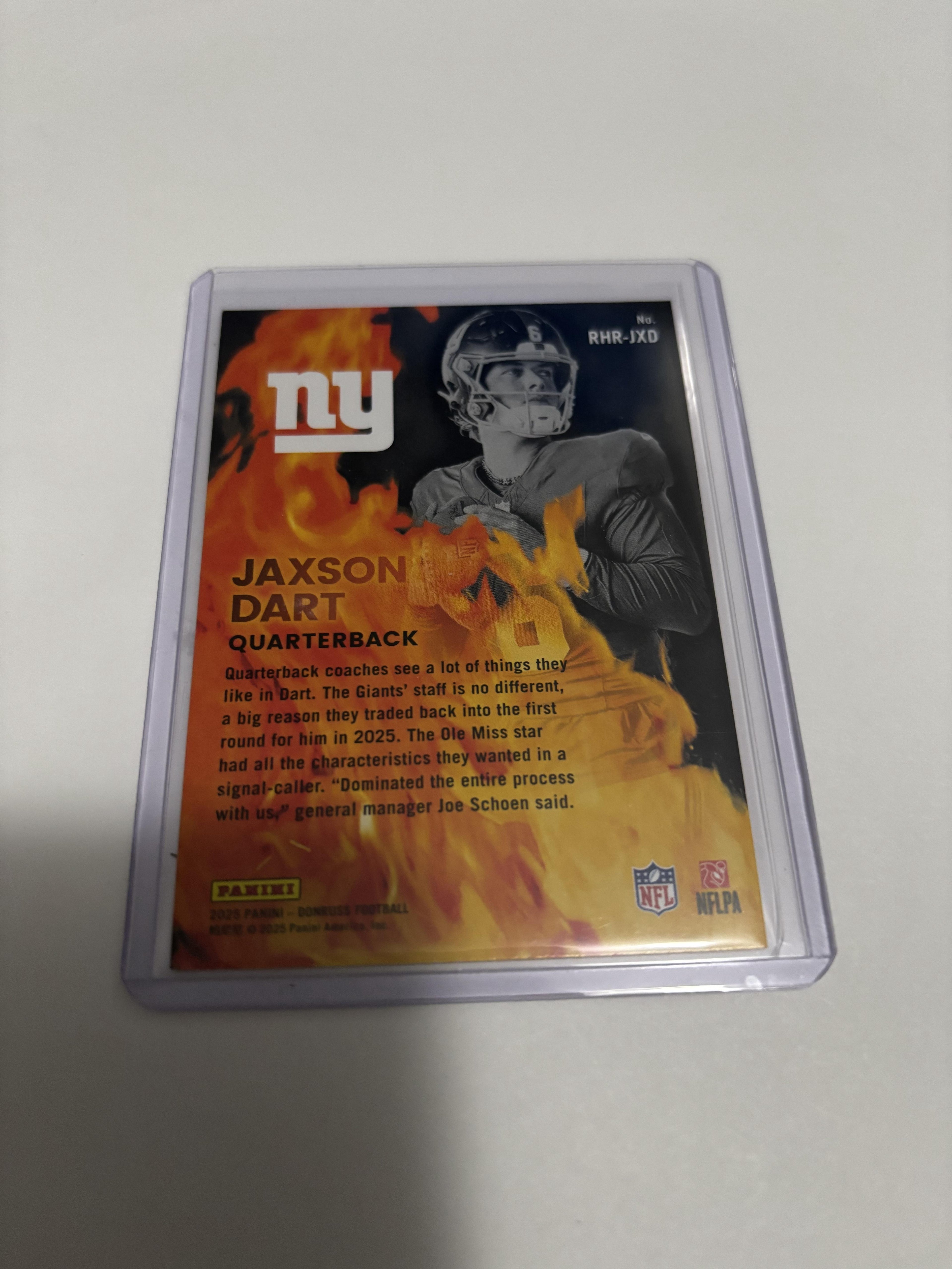 2025 Panini Donruss Jaxson Dart Red Hot Rookies #RHR-JXD NY Giants RC