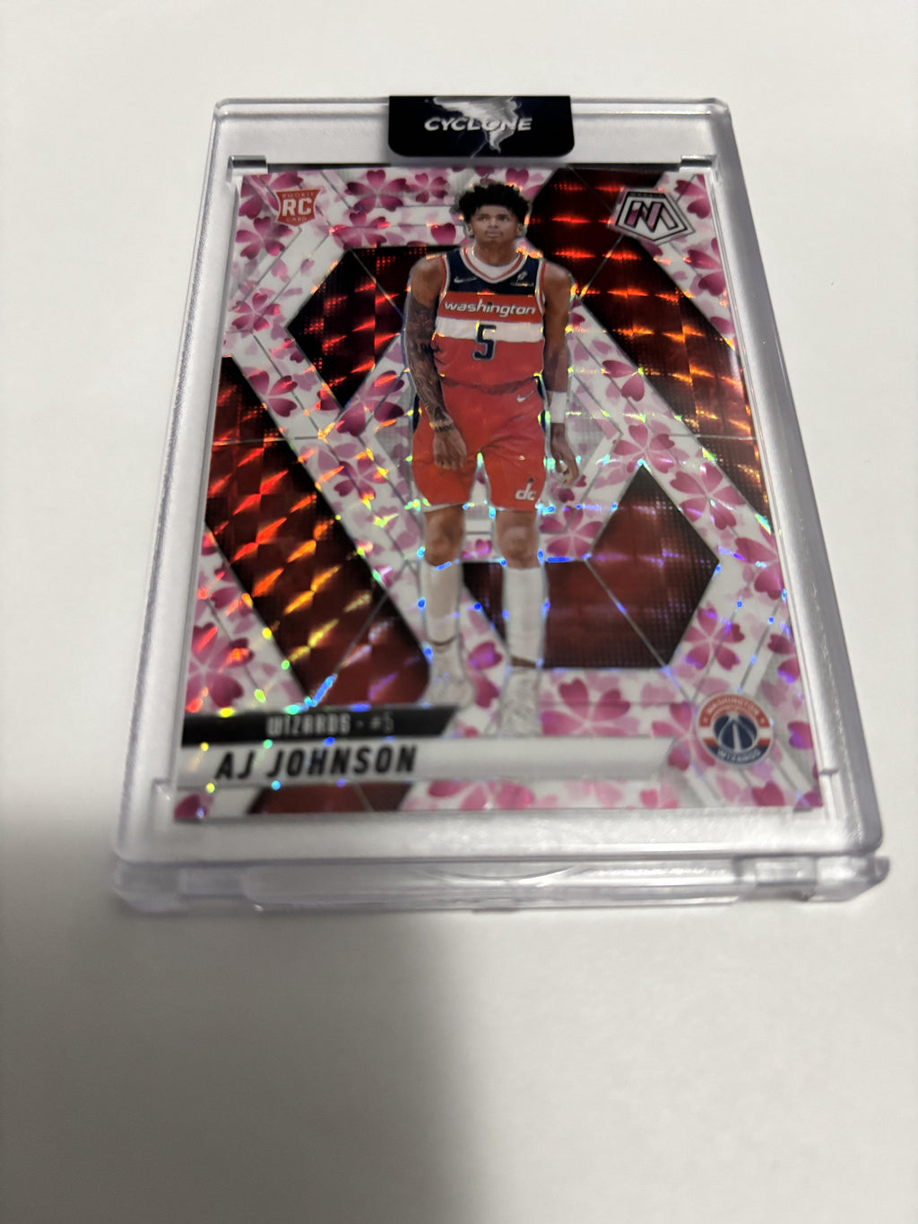 2024-25 Panini Mosaic AJ Johnson Pink Cherry Blossom Prizm RC /20 Wizards #215