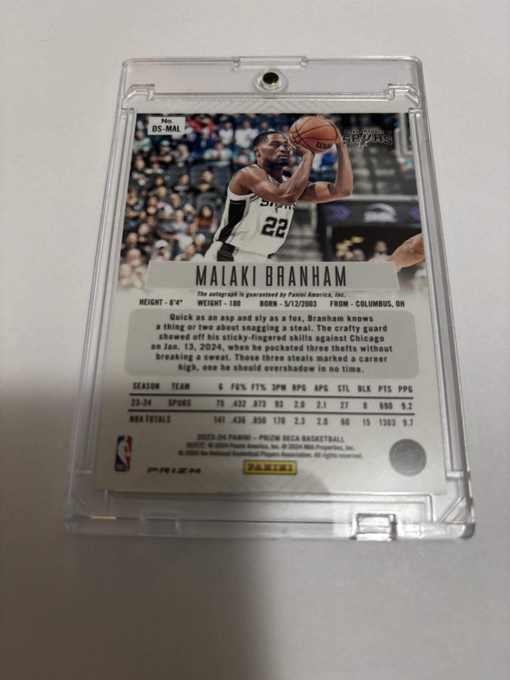 2023-24 Panini Prizm Deca Malaki Branham Silver Prizm Auto Spurs #DS-MAL