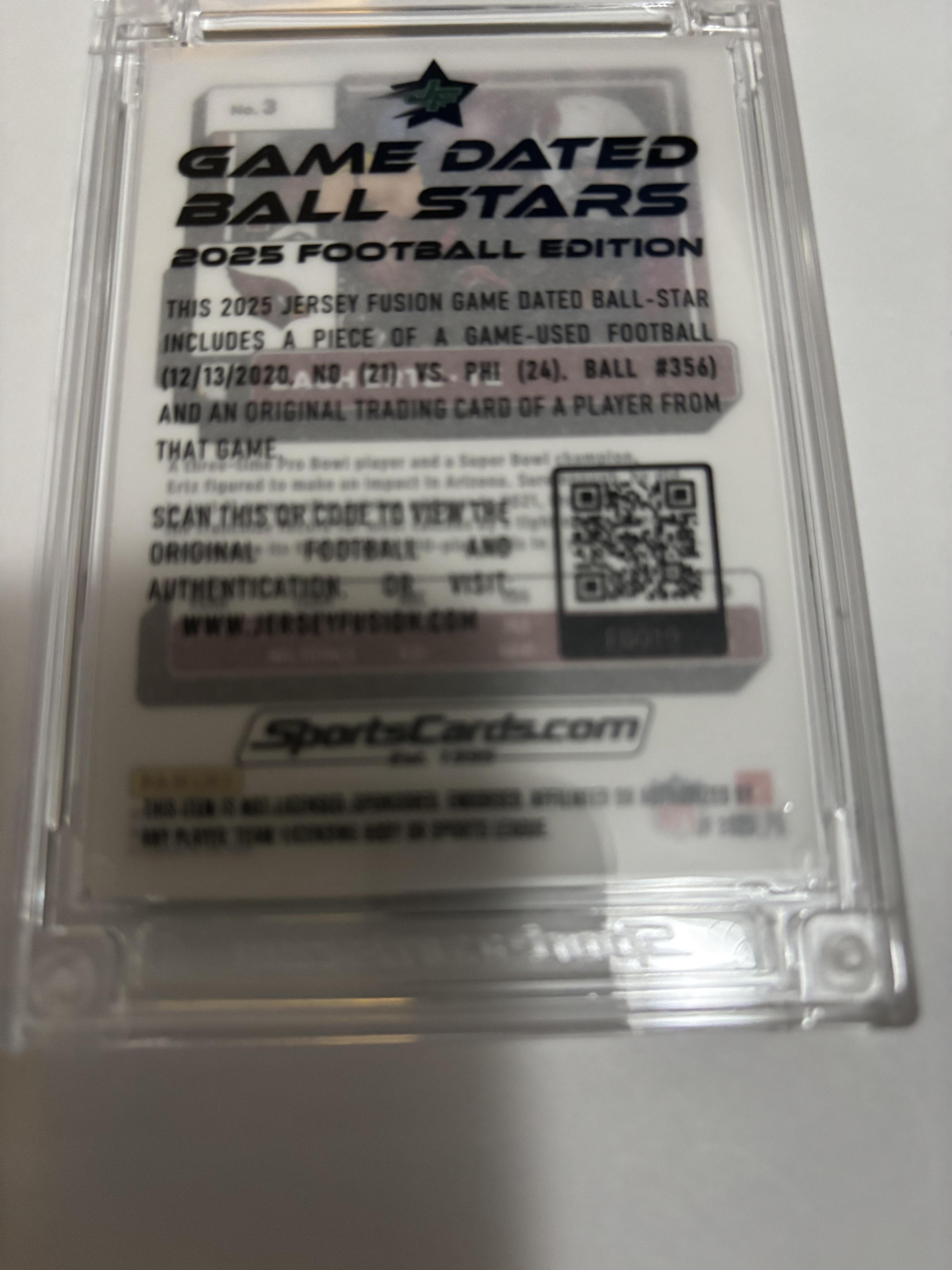 2025 Jersey Fusion Zach Ertz Game Used Ball /68 Cardinals Ball Stars #3