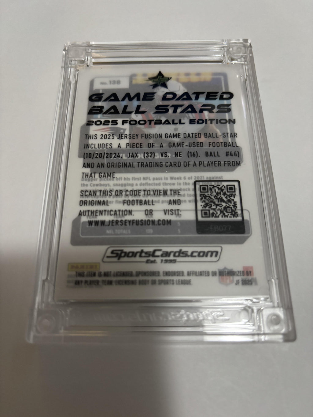 2025 Jersey Fusion Kyle Dugger Game Used Ball /101 Patriots Ball Stars #138