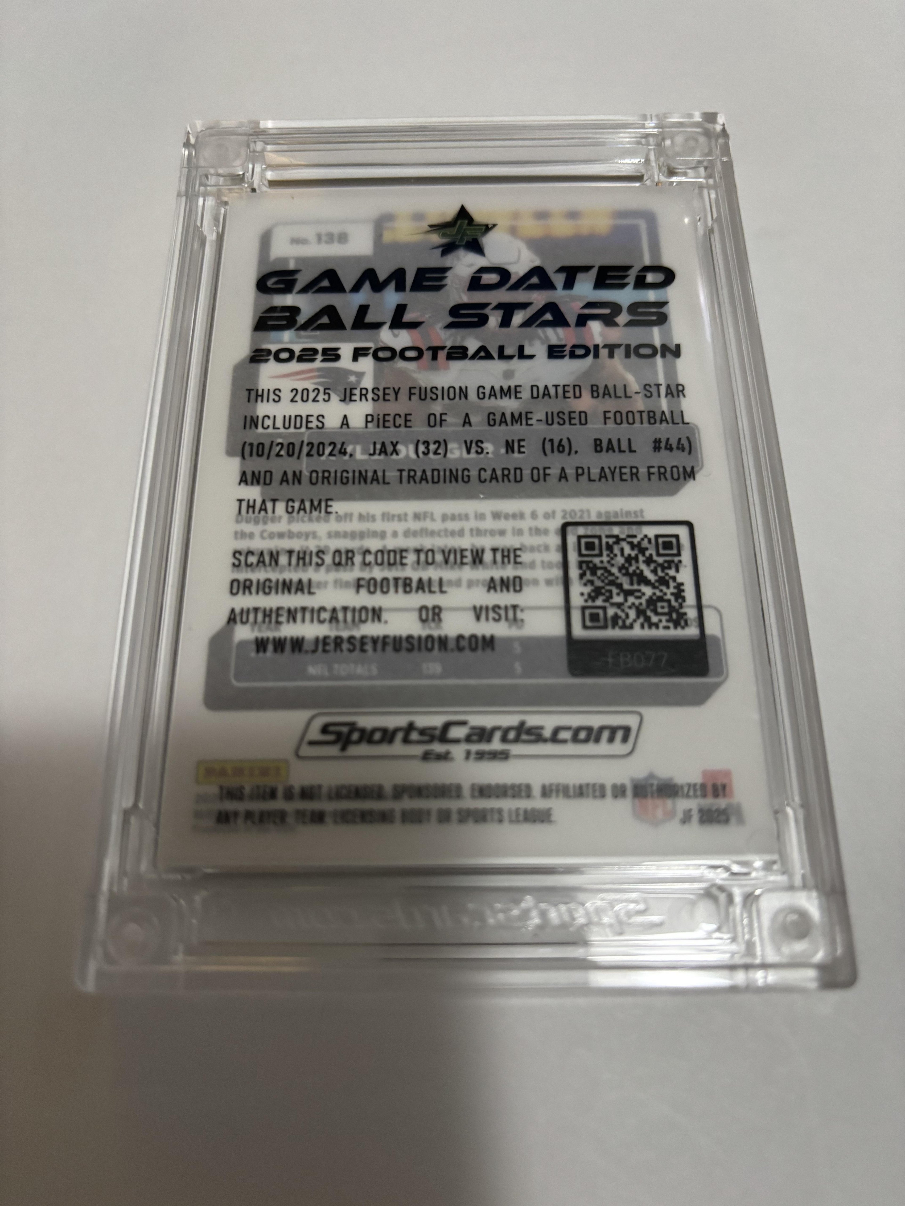 2025 Jersey Fusion Kyle Dugger Game Used Ball /101 Patriots Ball Stars #138