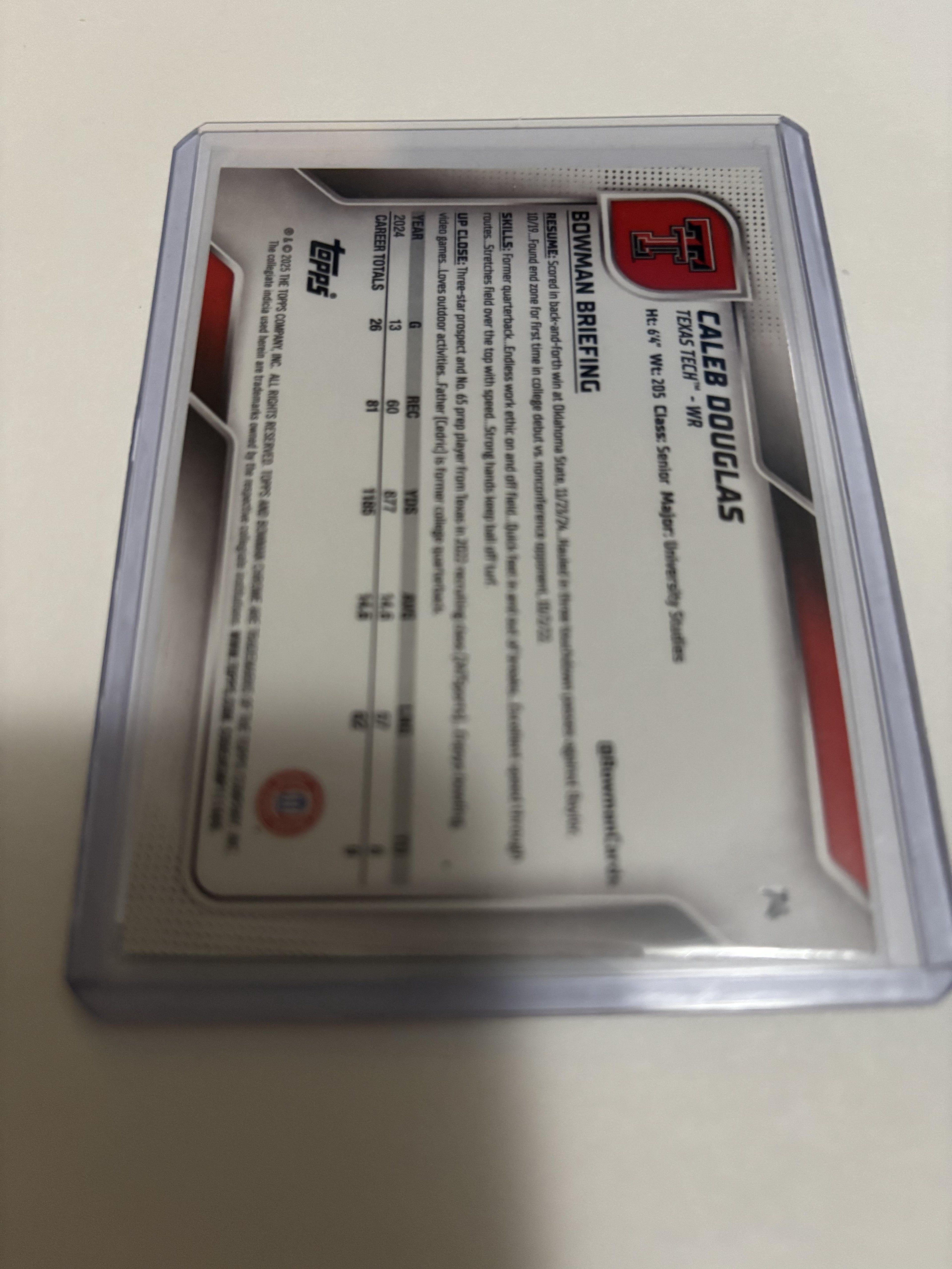 2025 Bowman Chrome Caleb Douglas Gold Refractor 1st Bowman /50 Texas Tech