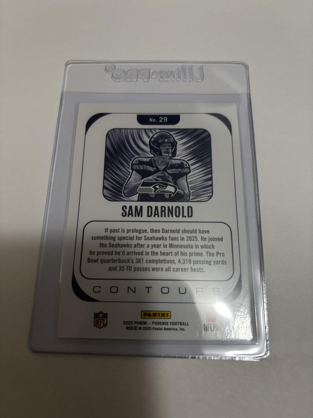 2025 Panini Phoenix Sam Darnold Contours Silver Prizm #29 Seattle Seahawks