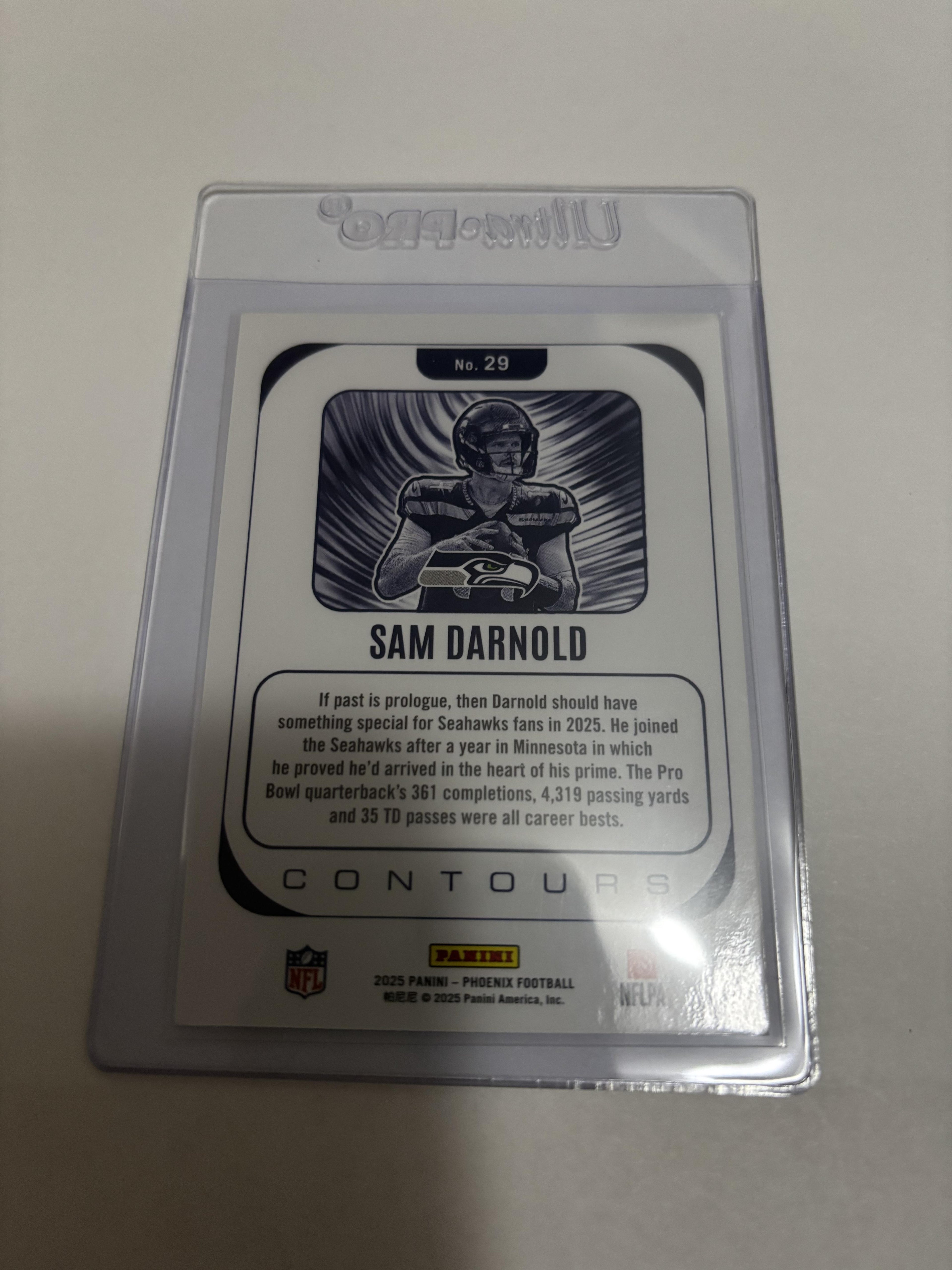 2025 Panini Phoenix Sam Darnold Contours Silver Prizm #29 Seattle Seahawks