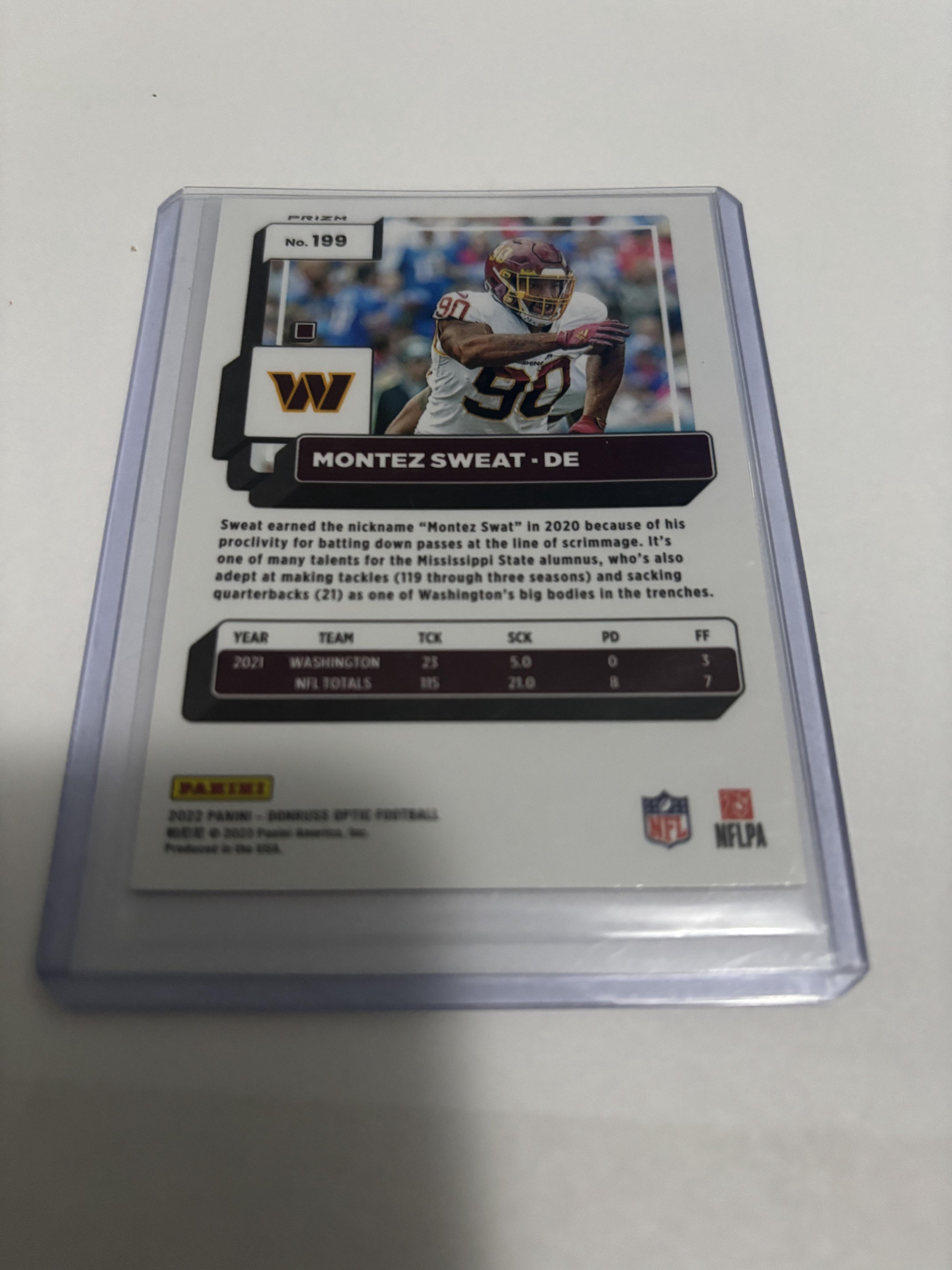 2022 Donruss Optic Montez Sweat #199 Washington Commanders Fire Emoji Prizm