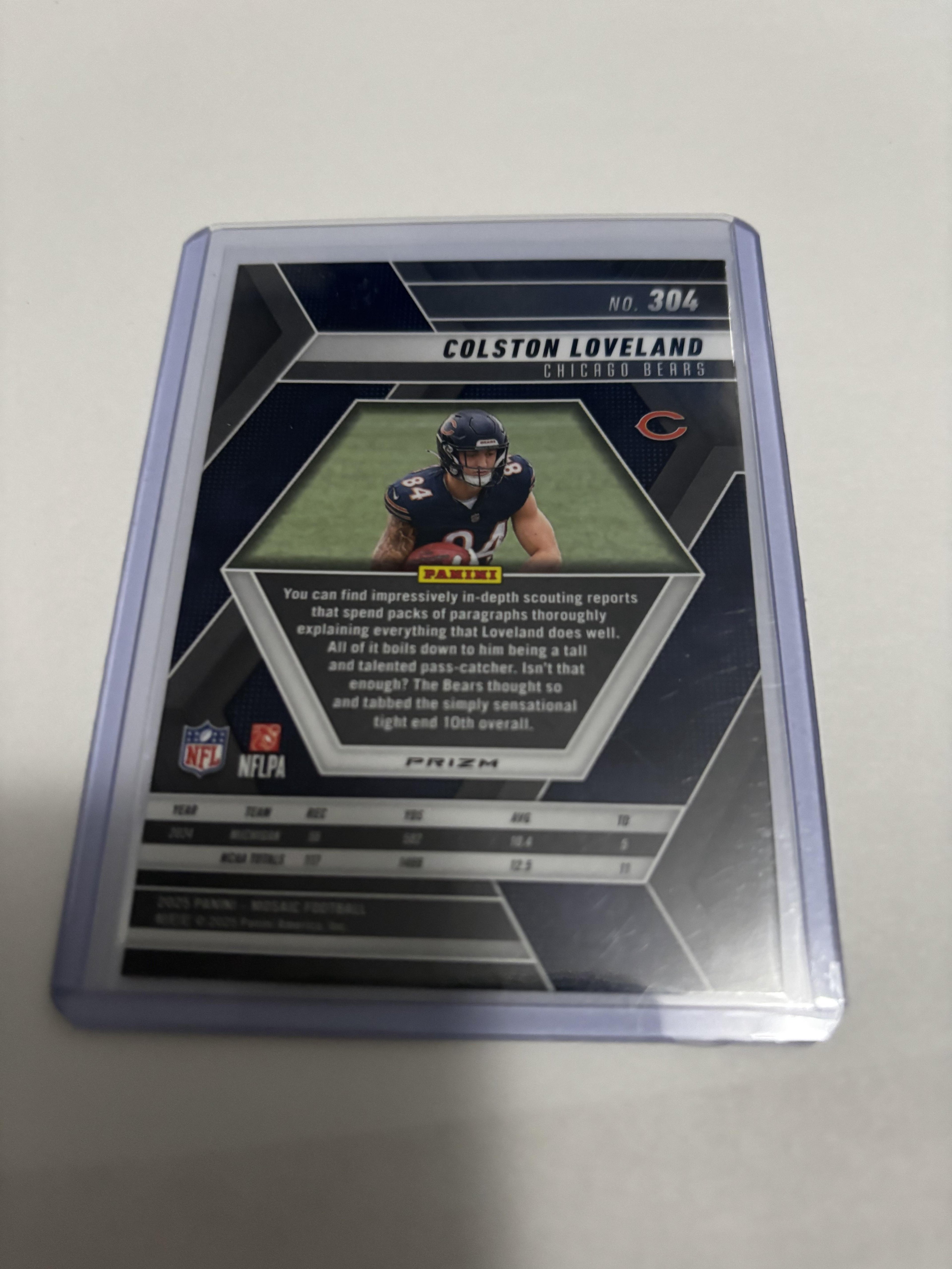 2025 Panini Mosaic Colston Loveland RC #304 Chicago Bears National Pride Prizm