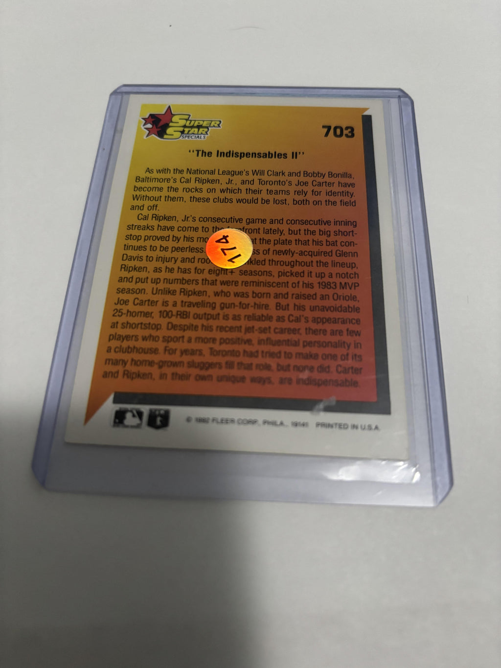 1992 Fleer Cal Ripken Jr Joe Carter #703 Super Star Specials HOF