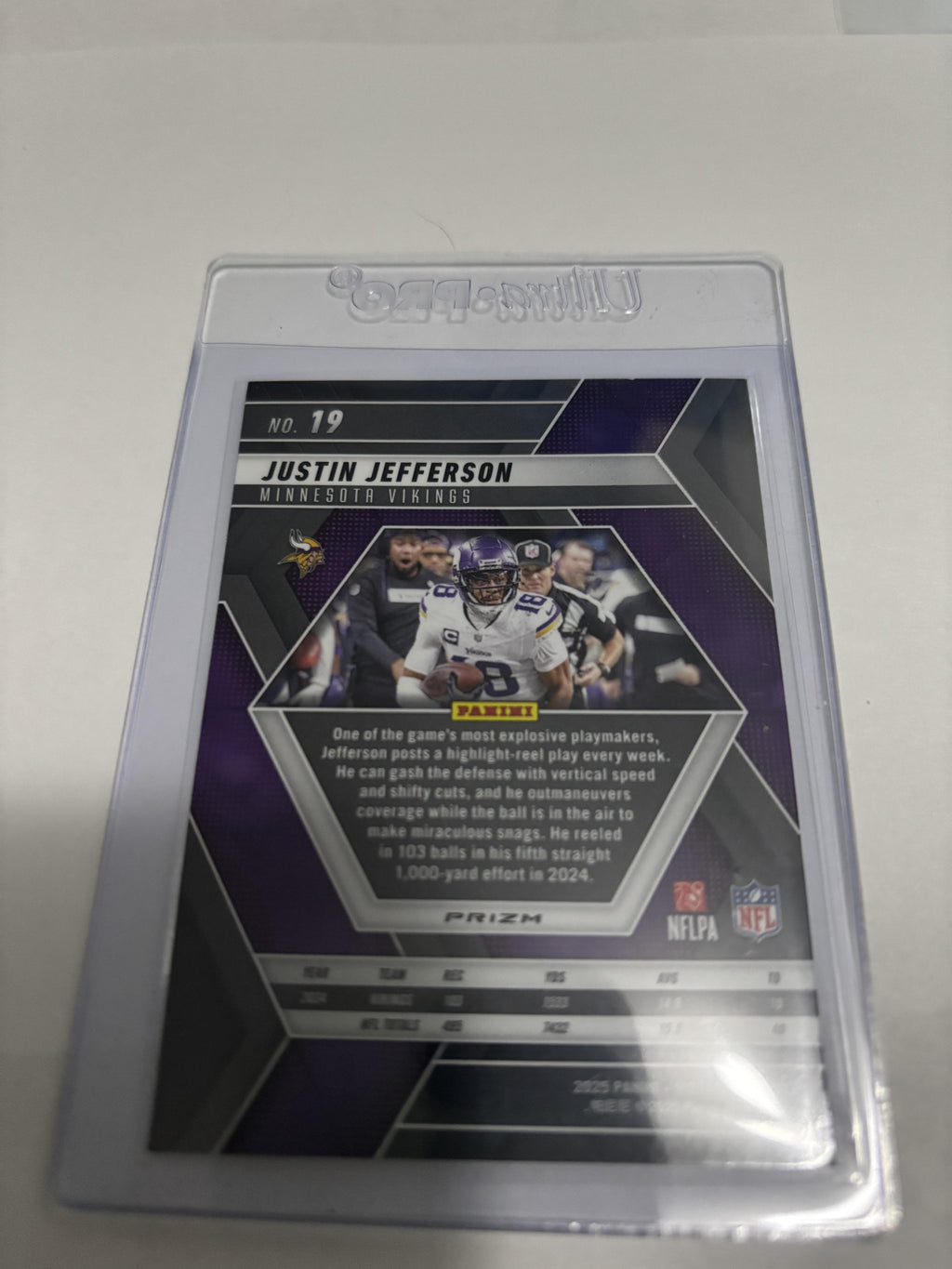 2025 Panini Mosaic Justin Jefferson Purple Reactive Prizm #19 Vikings