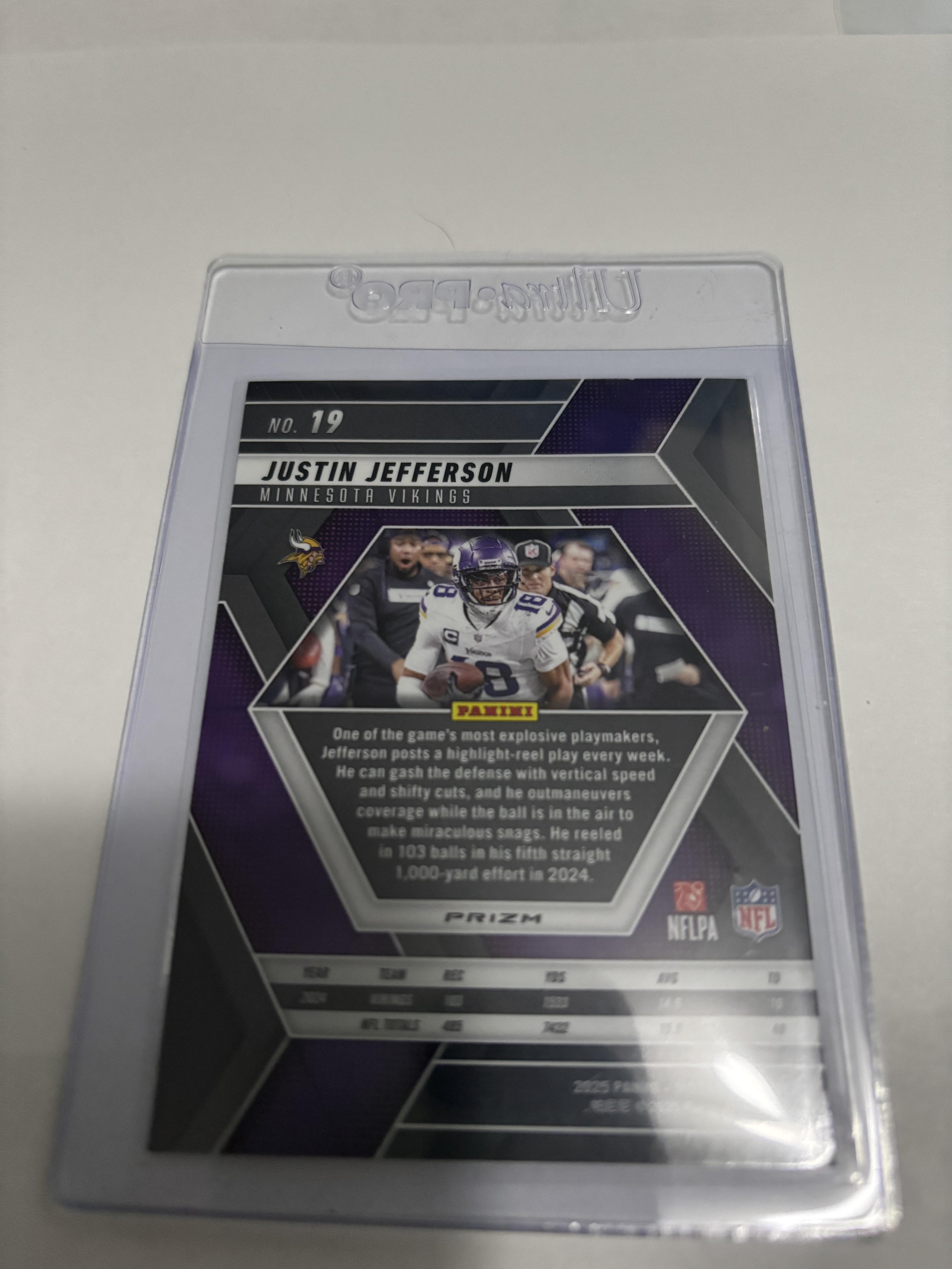 2025 Panini Mosaic Justin Jefferson Purple Reactive Prizm #19 Vikings