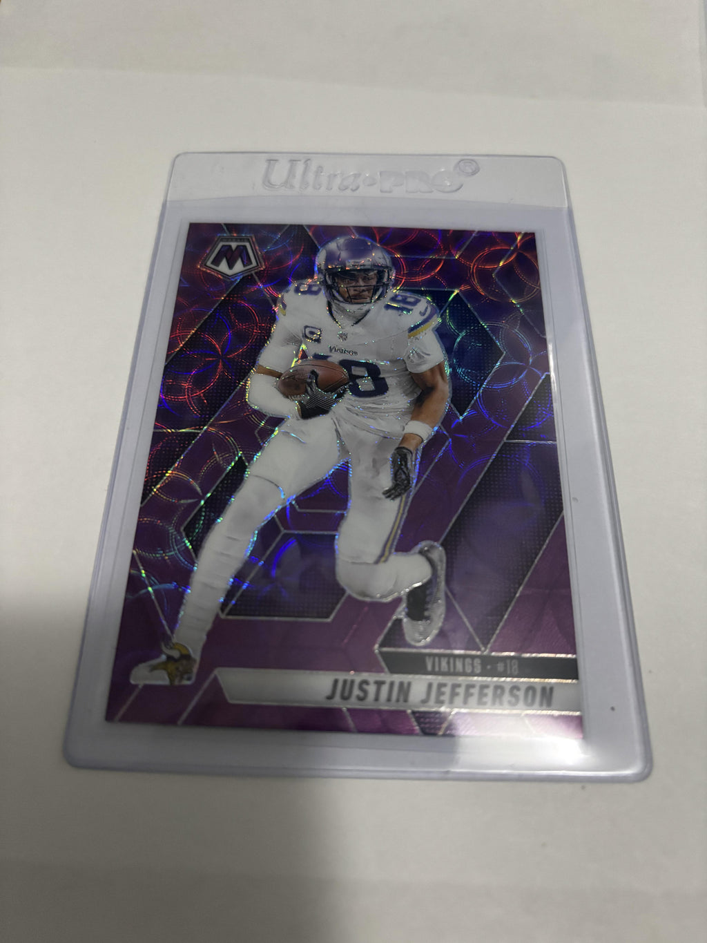 2025 Panini Mosaic Justin Jefferson Purple Reactive Prizm #19 Vikings