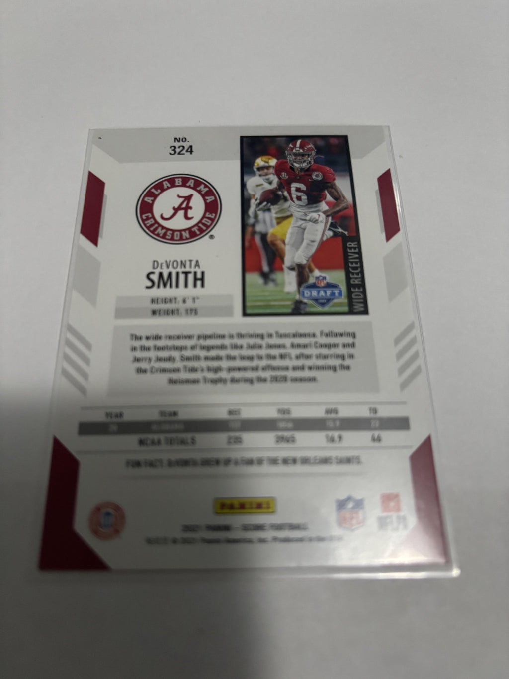 2021 Score DeVonta Smith Rookie Card #324 Alabama Crimson Tide RC Eagles