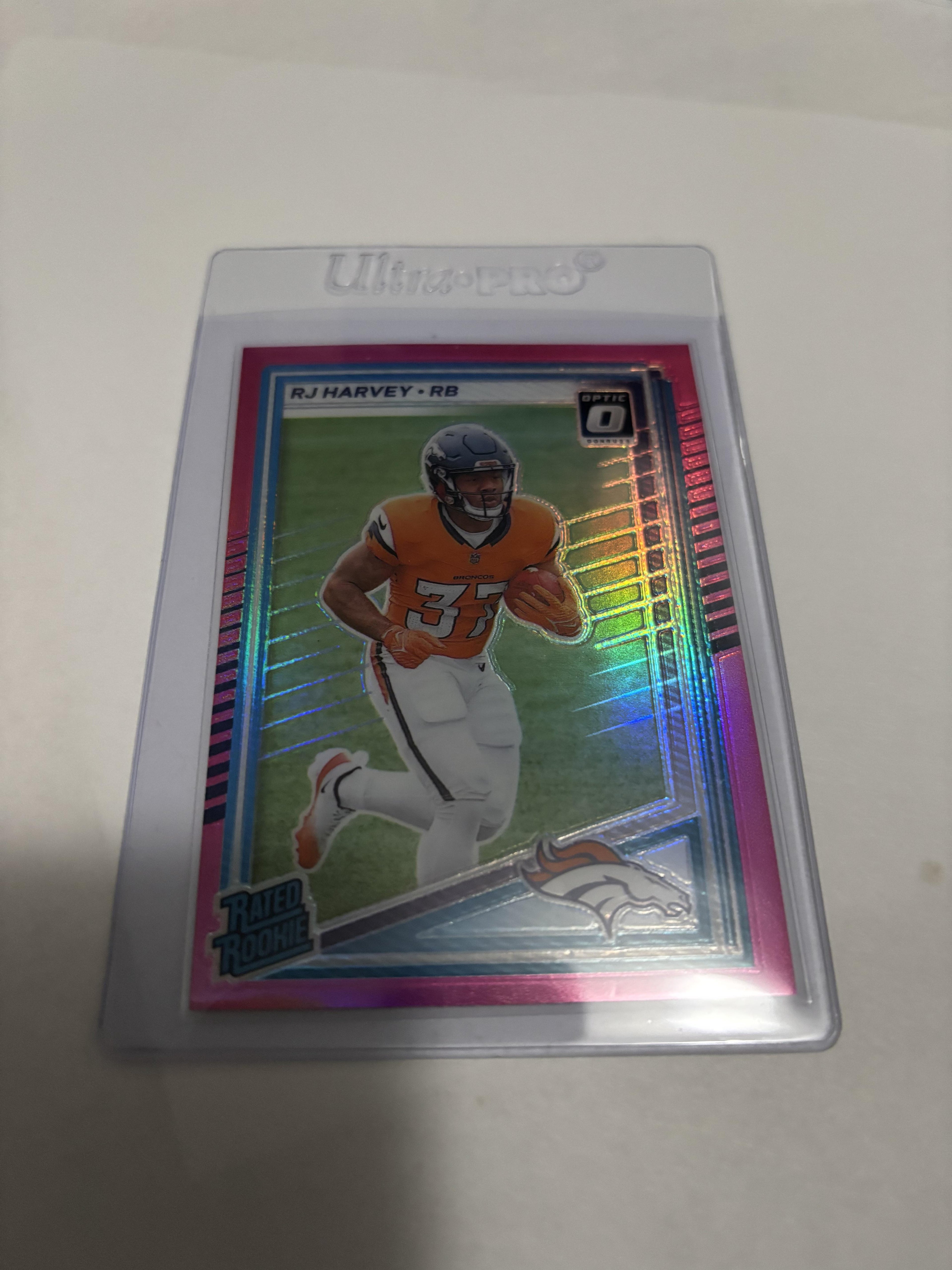 2025 Donruss Optic RJ Harvey Rated Rookie PINK VELOCITY Prizm #312 RC Broncos