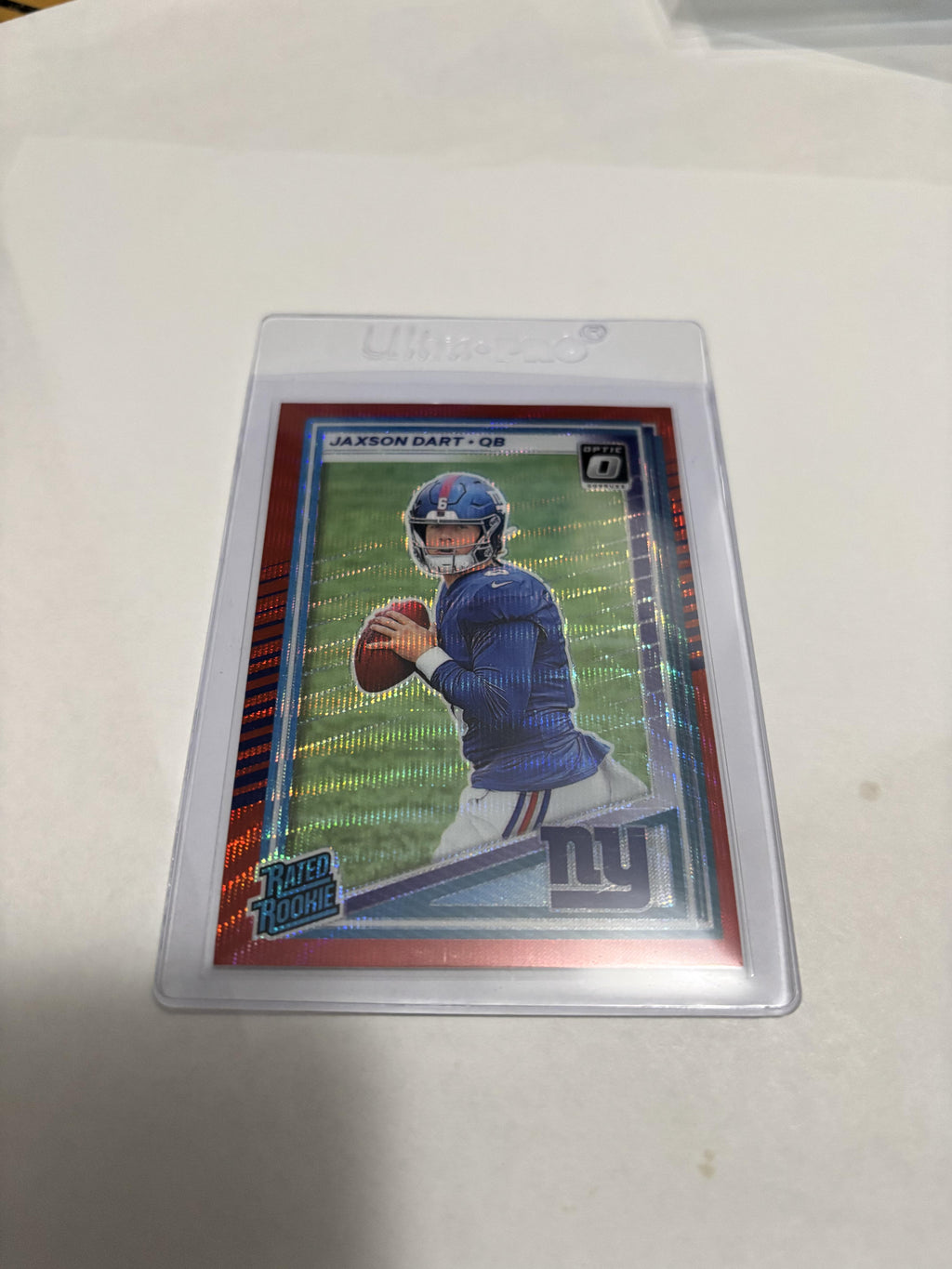 2025 Donruss Optic Jaxson Dart Rated Rookie Red VELOCITY Prizm #400 RC Giants