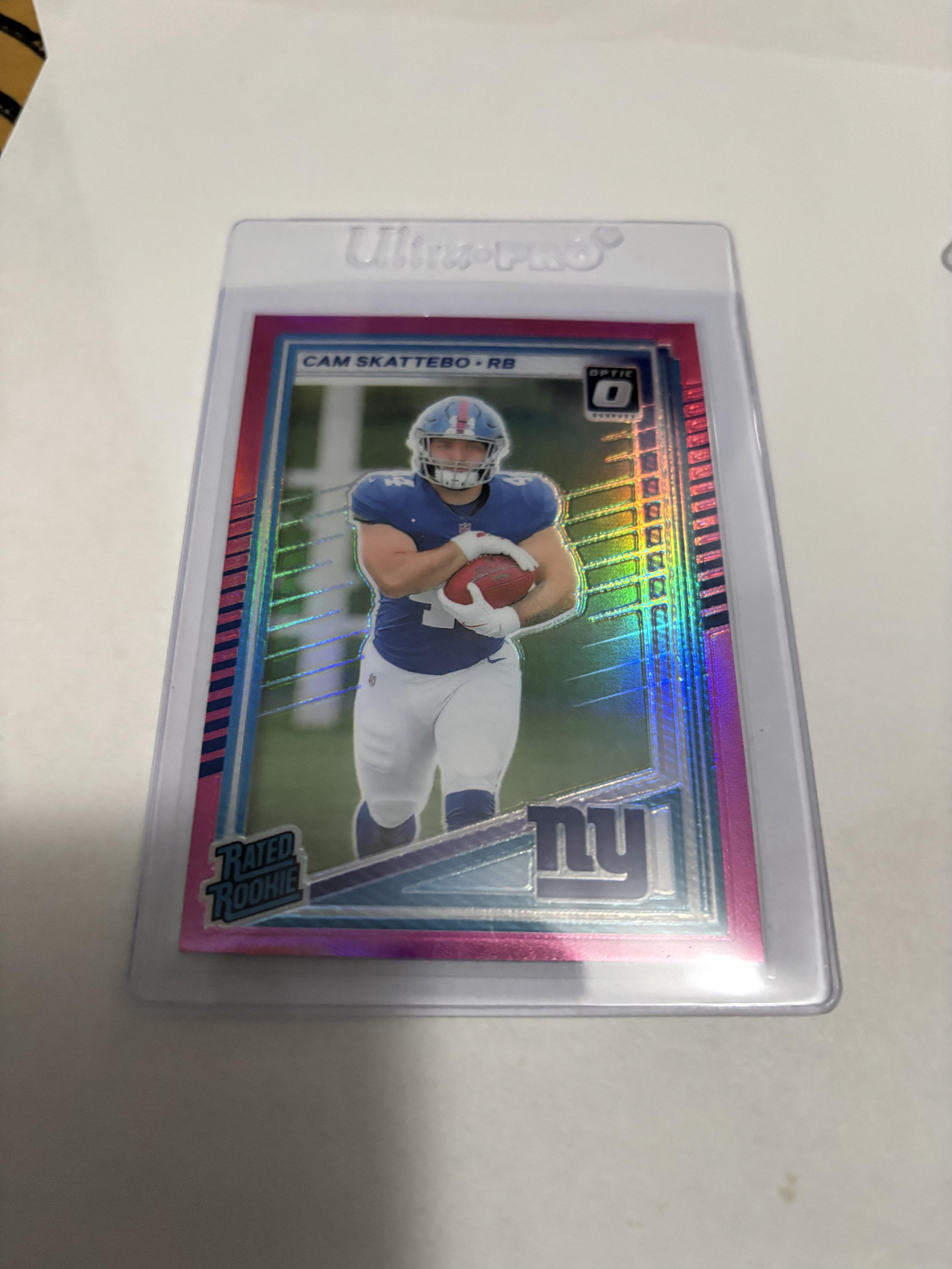 2025 Donruss Cam Skattebo Rated Rookie Optic Preview Pink Prizm RC #302 Giants