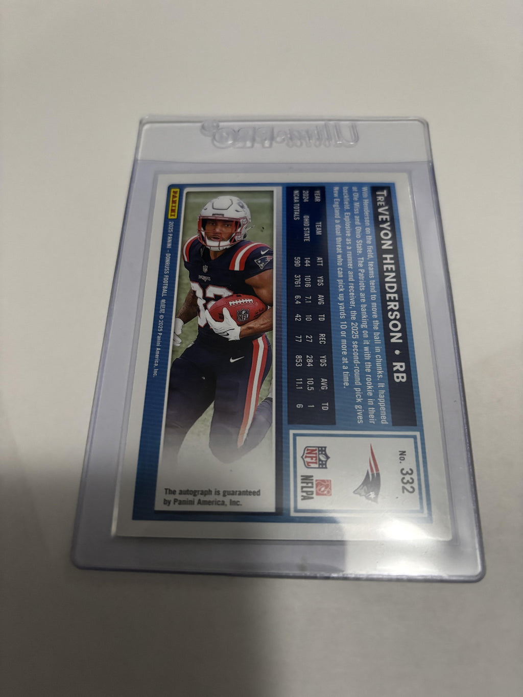 2025 Donruss TreVeyon Henderson Rated Rookie AUTO Green Parallel #332 Patriots
