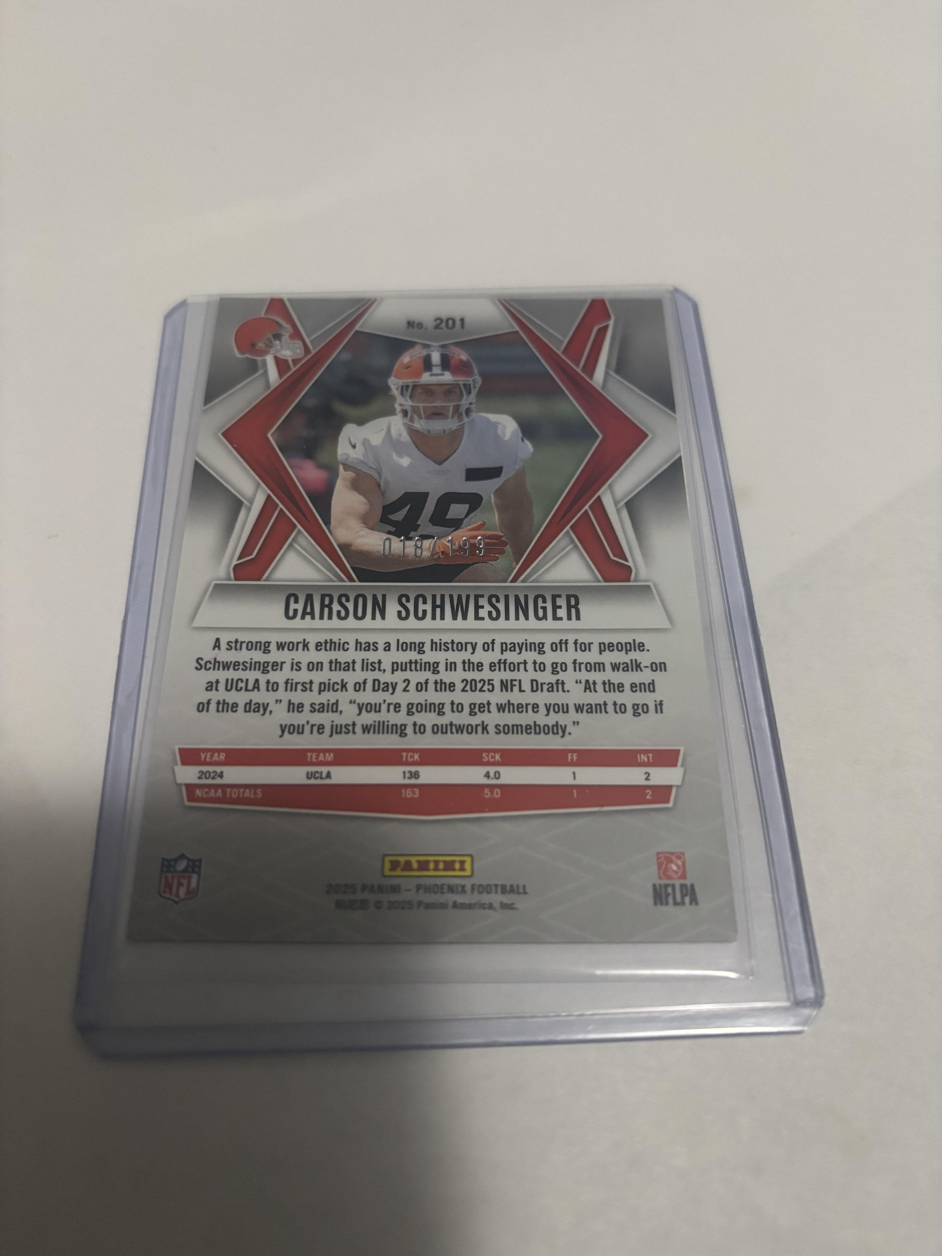 2025 Panini Phoenix Carson Schwesinger Red Shimmer RC #201 Serial /199