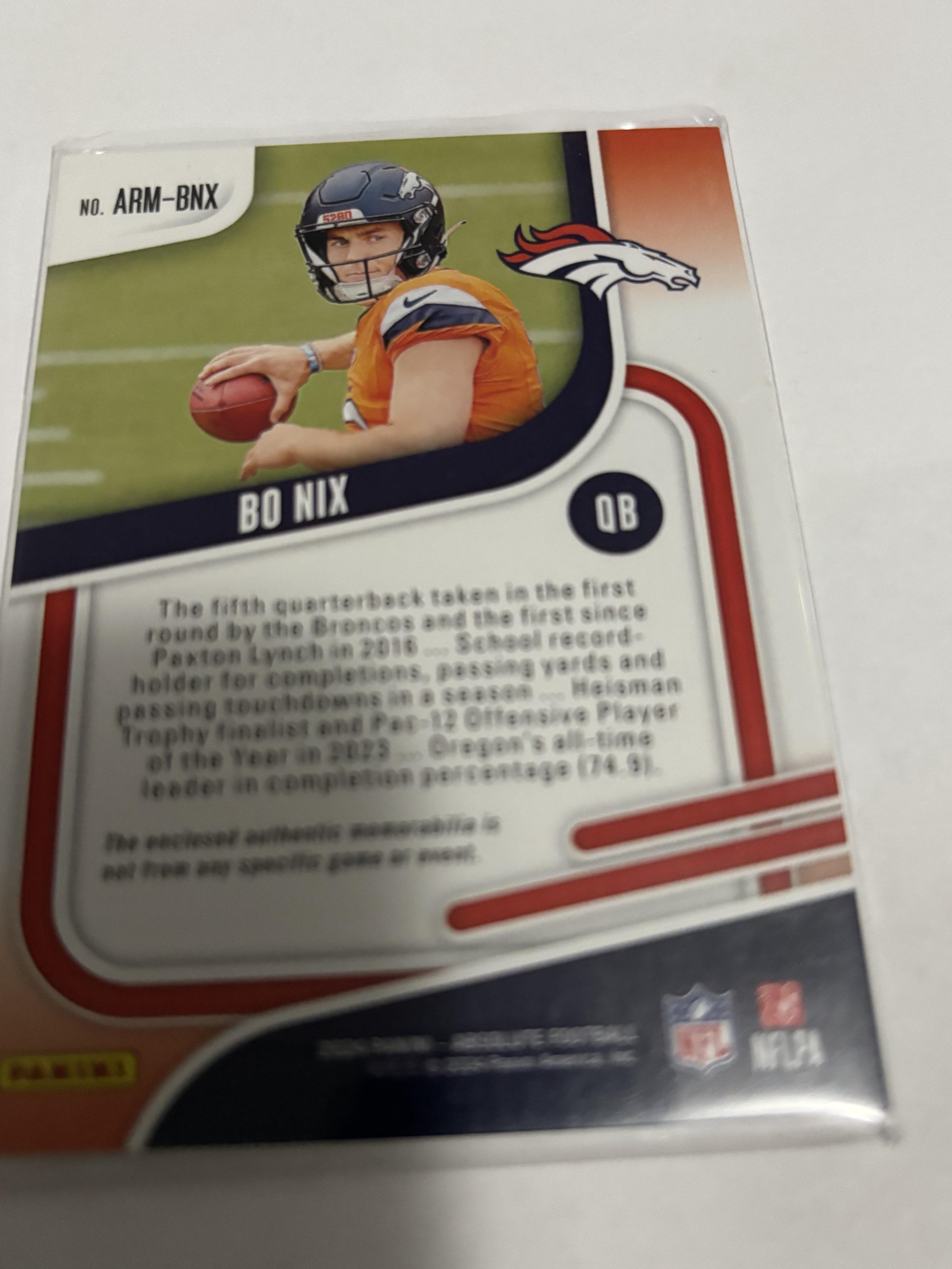 2024 Panini Absolute Bo Nix Rookie Materials Jersey Patch RC #ARM-BNX Broncos