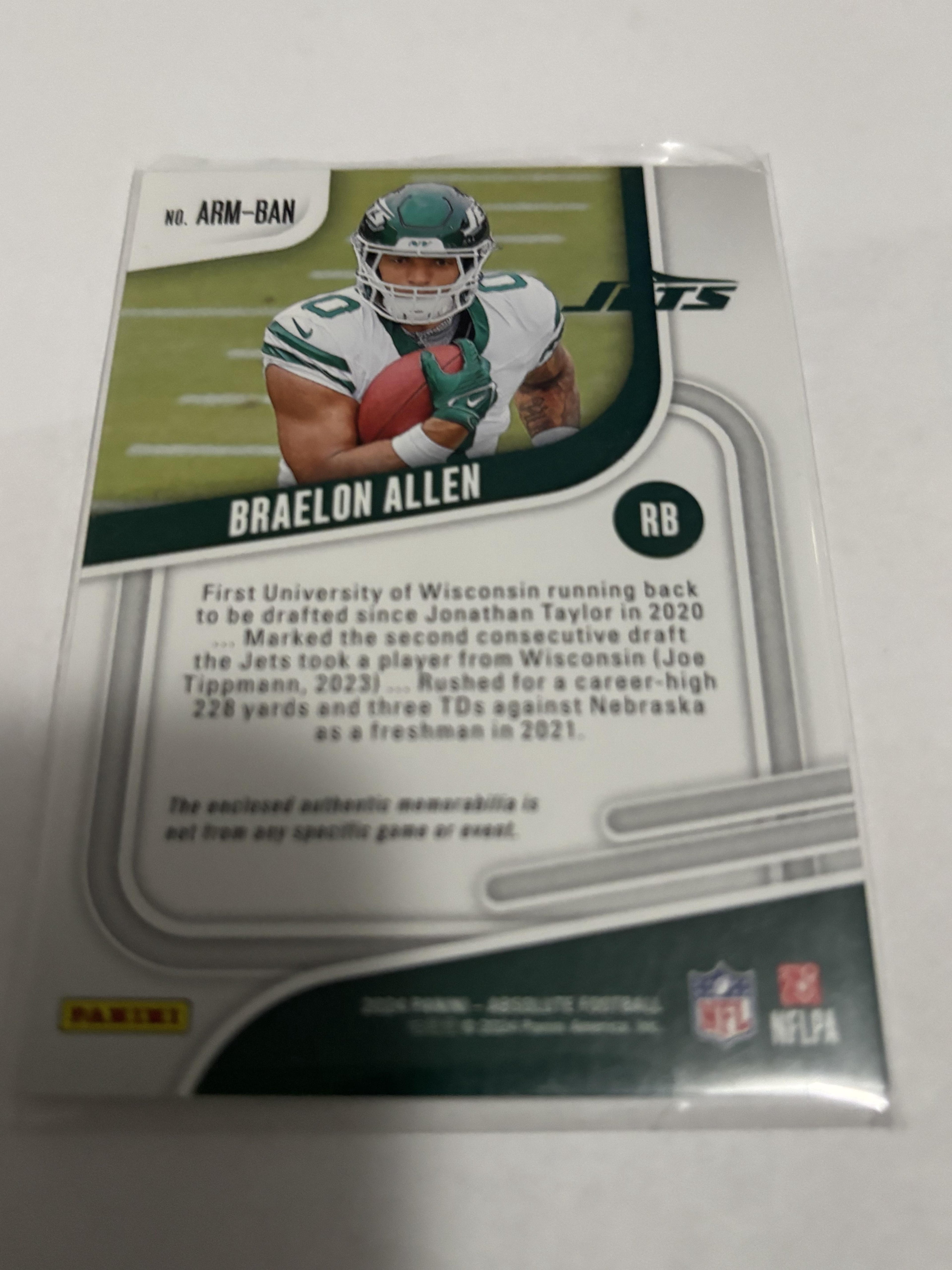 2024 Panini Absolute #ARM-BAN Braelon Allen Absolute Rookie Materials