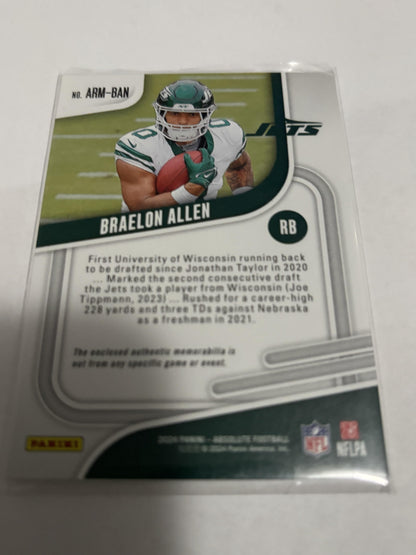 2024 Panini Absolute #ARM-BAN Braelon Allen Absolute Rookie Materials