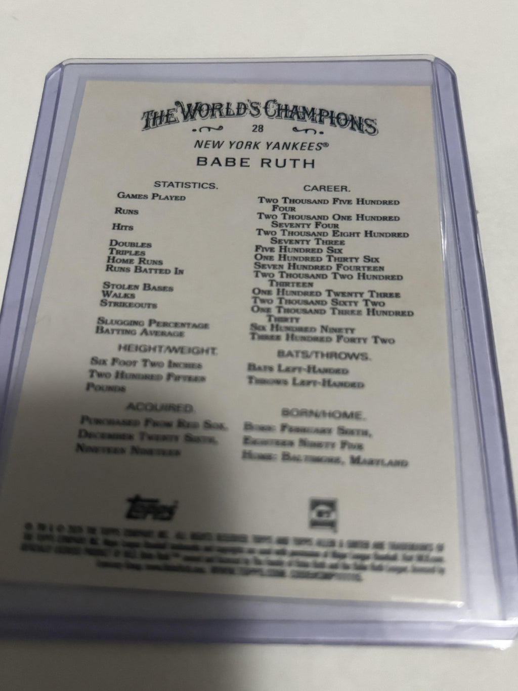 2025 Topps Allen & Ginter Babe Ruth #28 NY Yankees Legend