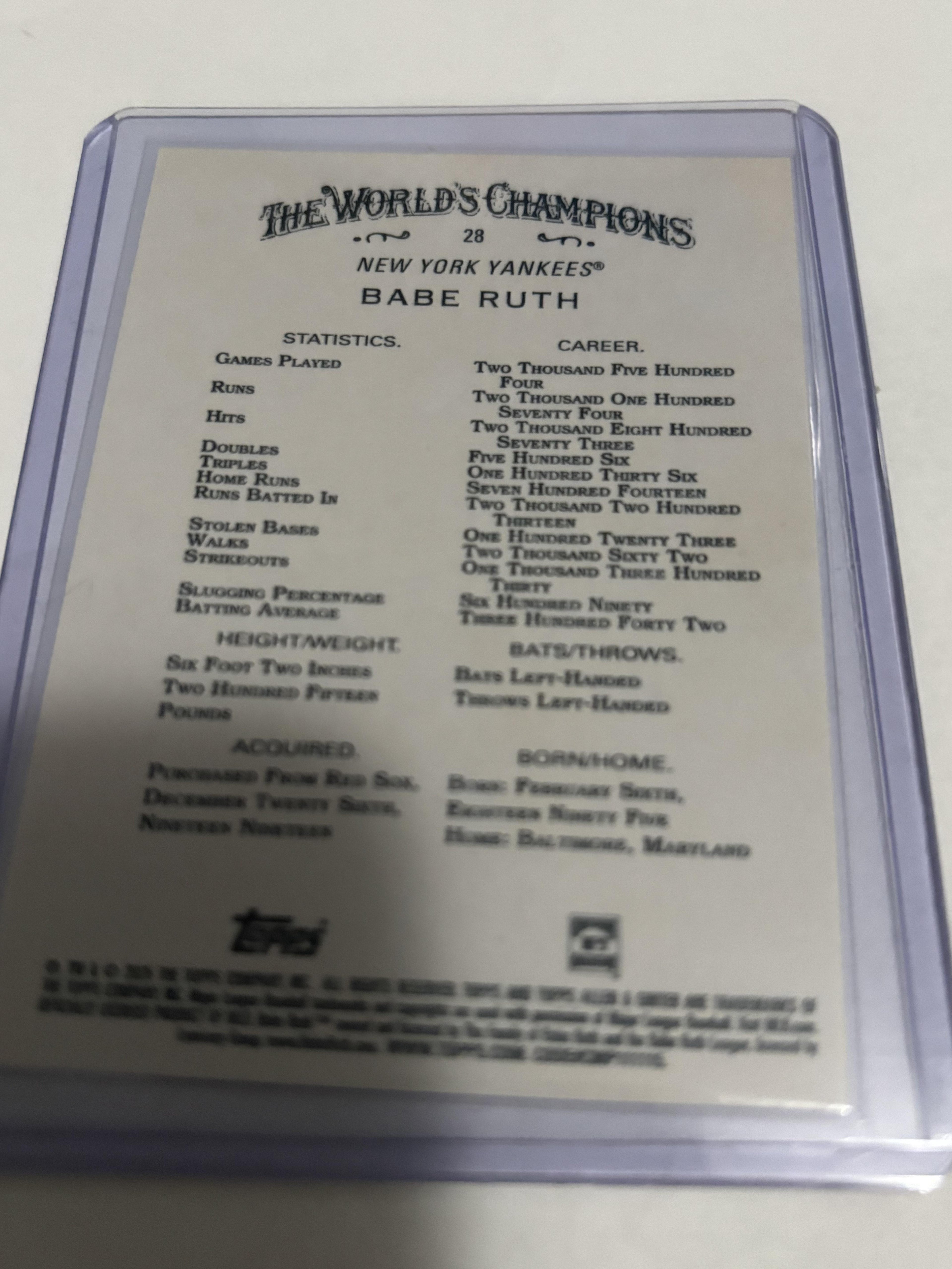 2025 Topps Allen & Ginter Babe Ruth #28 NY Yankees Legend