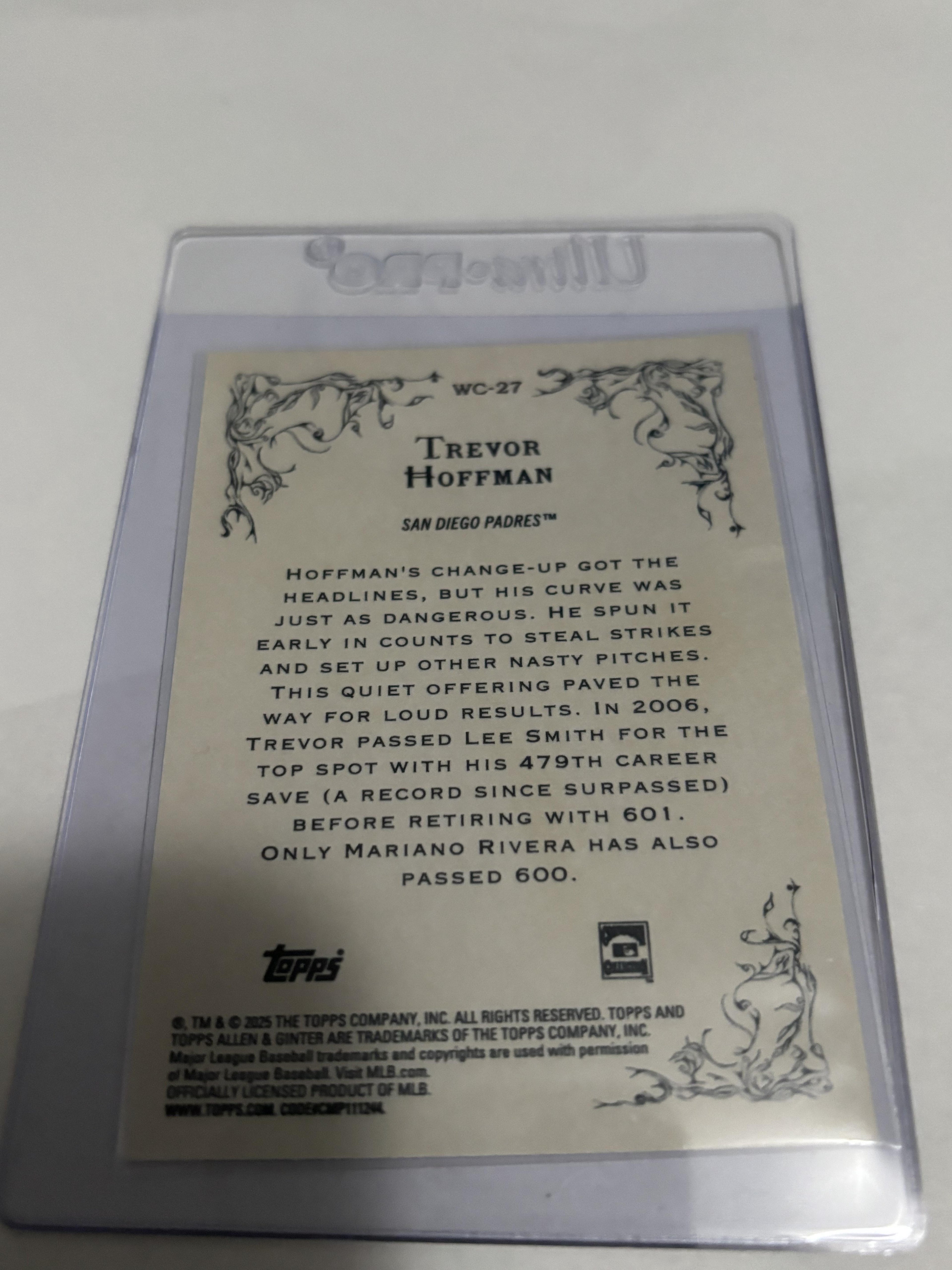 2025 Topps Allen & Ginter Trevor Hoffman Wicked Curves Insert #WC-27 Padres