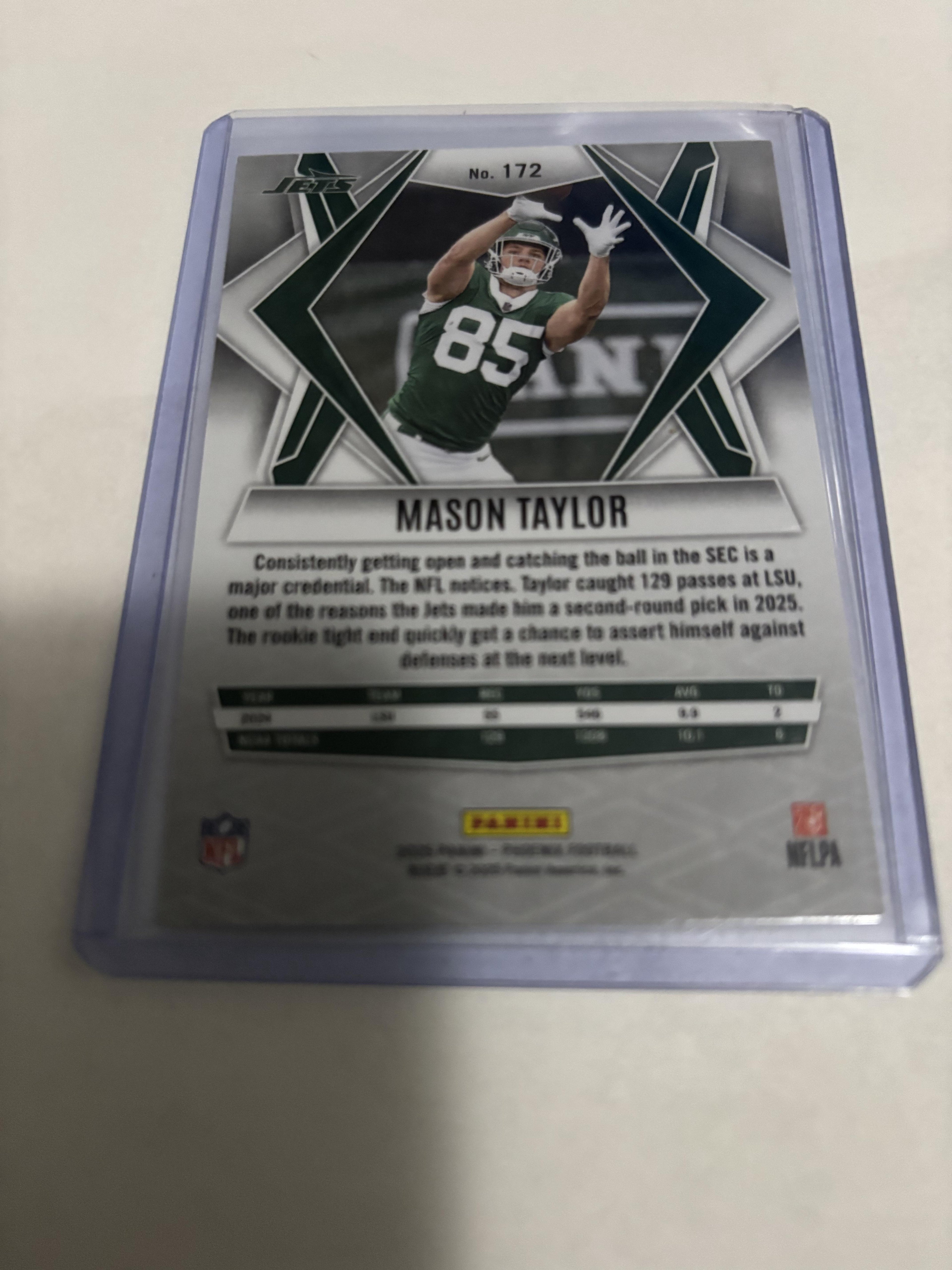 2024 Panini Phoenix Mason Taylor Silver Lazer Prizm #172 New York Jets RC