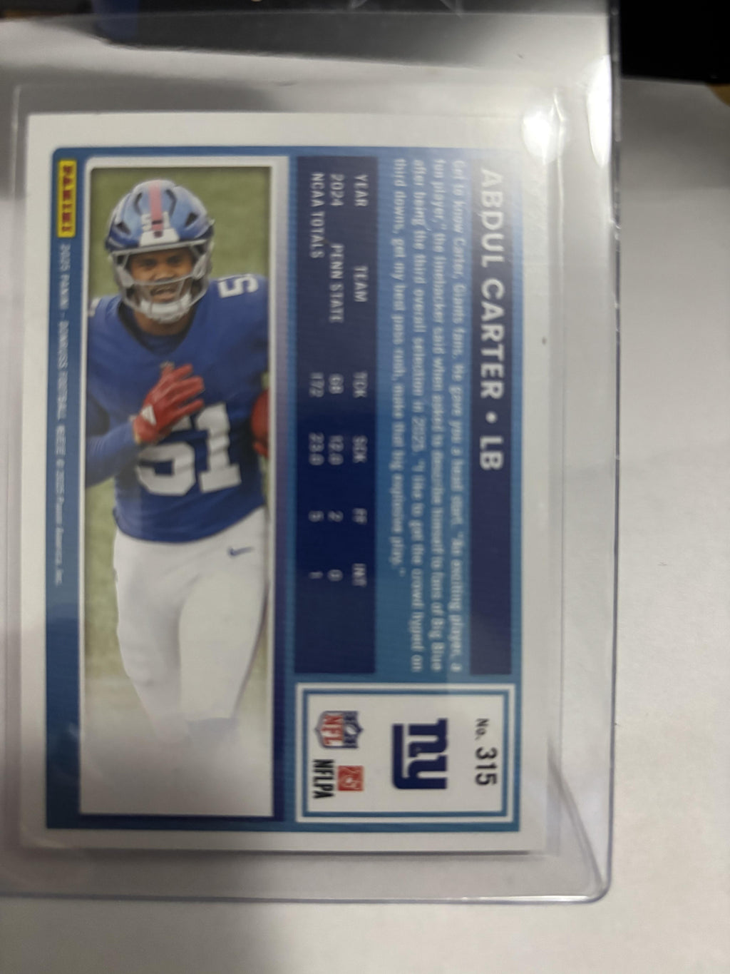 2025 Donruss Abdul Carter #315 Rated Rookie Press Proof Blue Giants RC