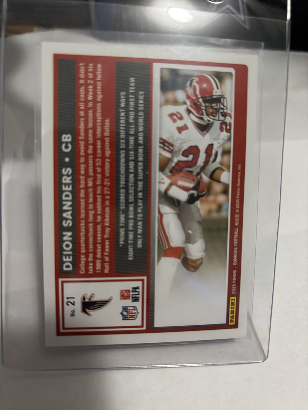 2025 Panini Donruss Deion Sanders Press Proof Blue #21 Atlanta Falcons HOF