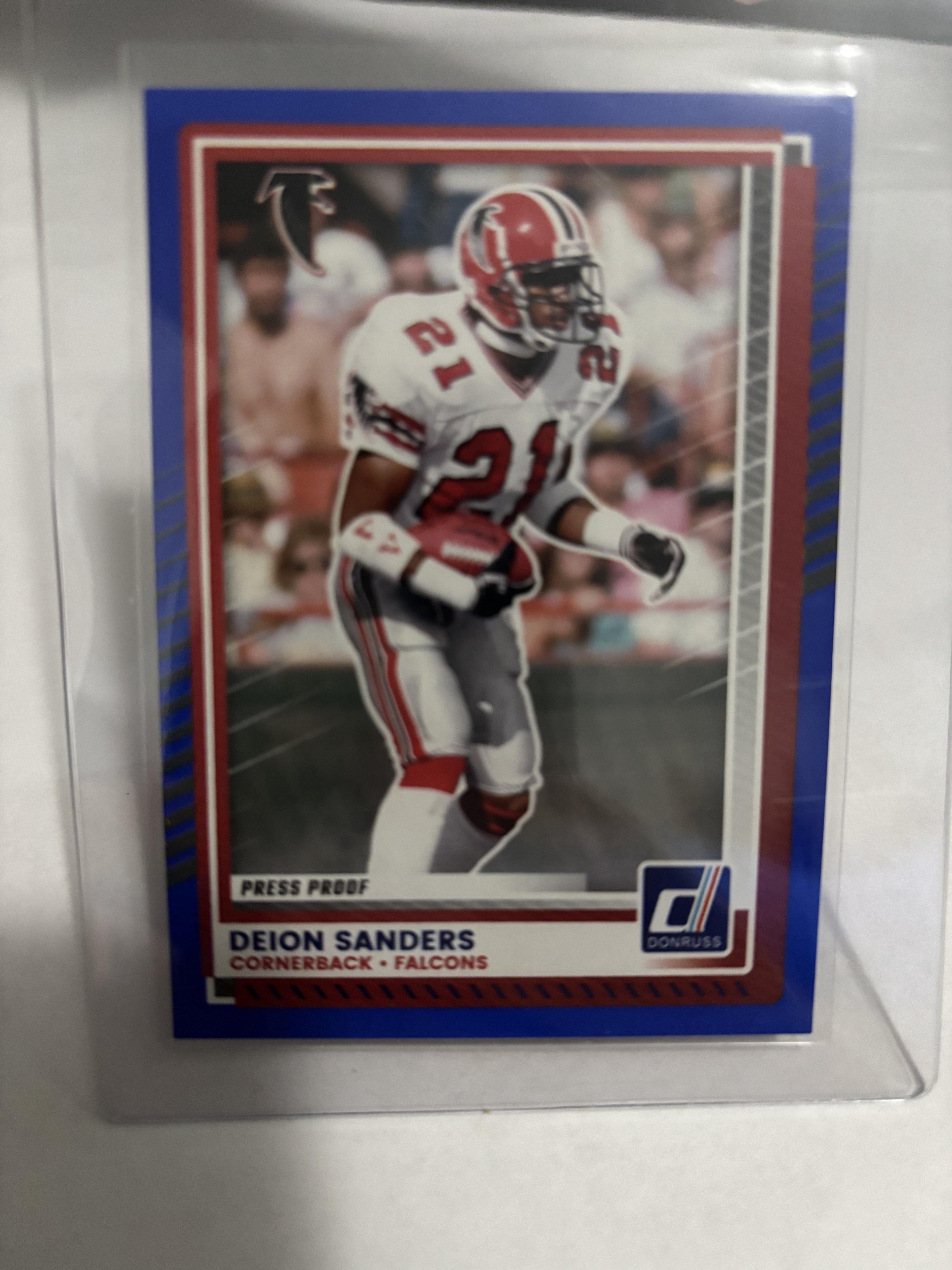 2025 Panini Donruss Deion Sanders Press Proof Blue #21 Atlanta Falcons HOF