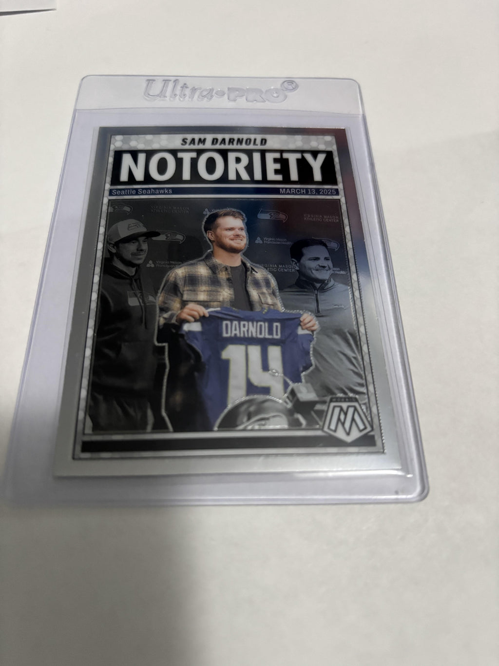 Sam Darnold 2025 Panini Mosaic Notoriety #9 Seattle Seahawks Foil Insert