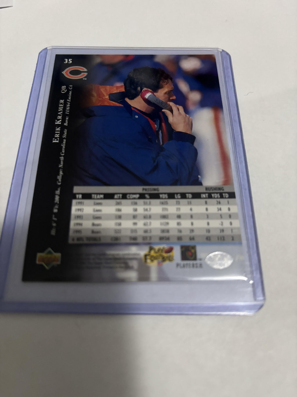 Erik Kramer 1994 Upper Deck #35 Chicago Bears Football Card QB