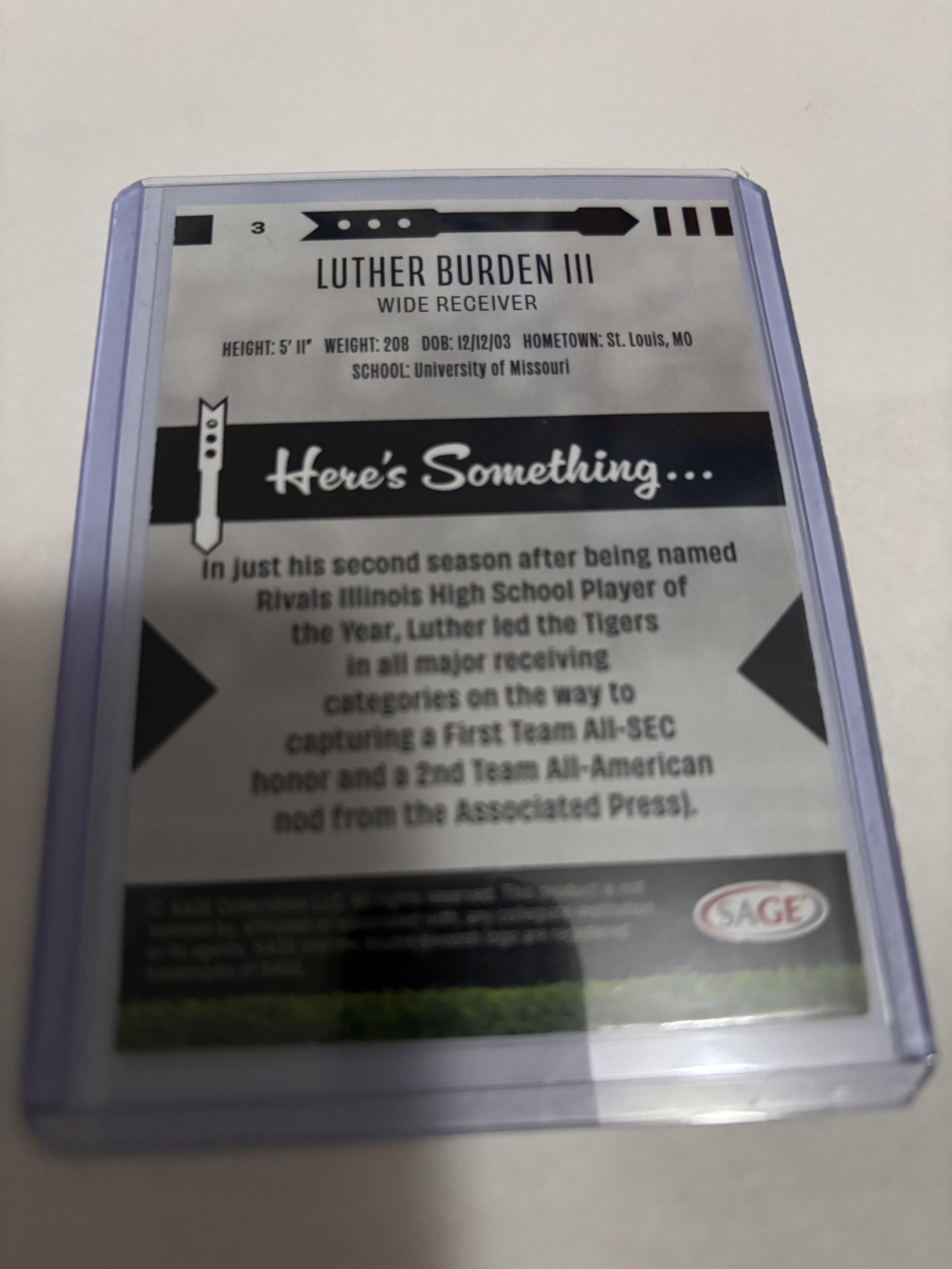 Luther Burden III 2024 SAGE Artistry #8 RC Missouri Tigers