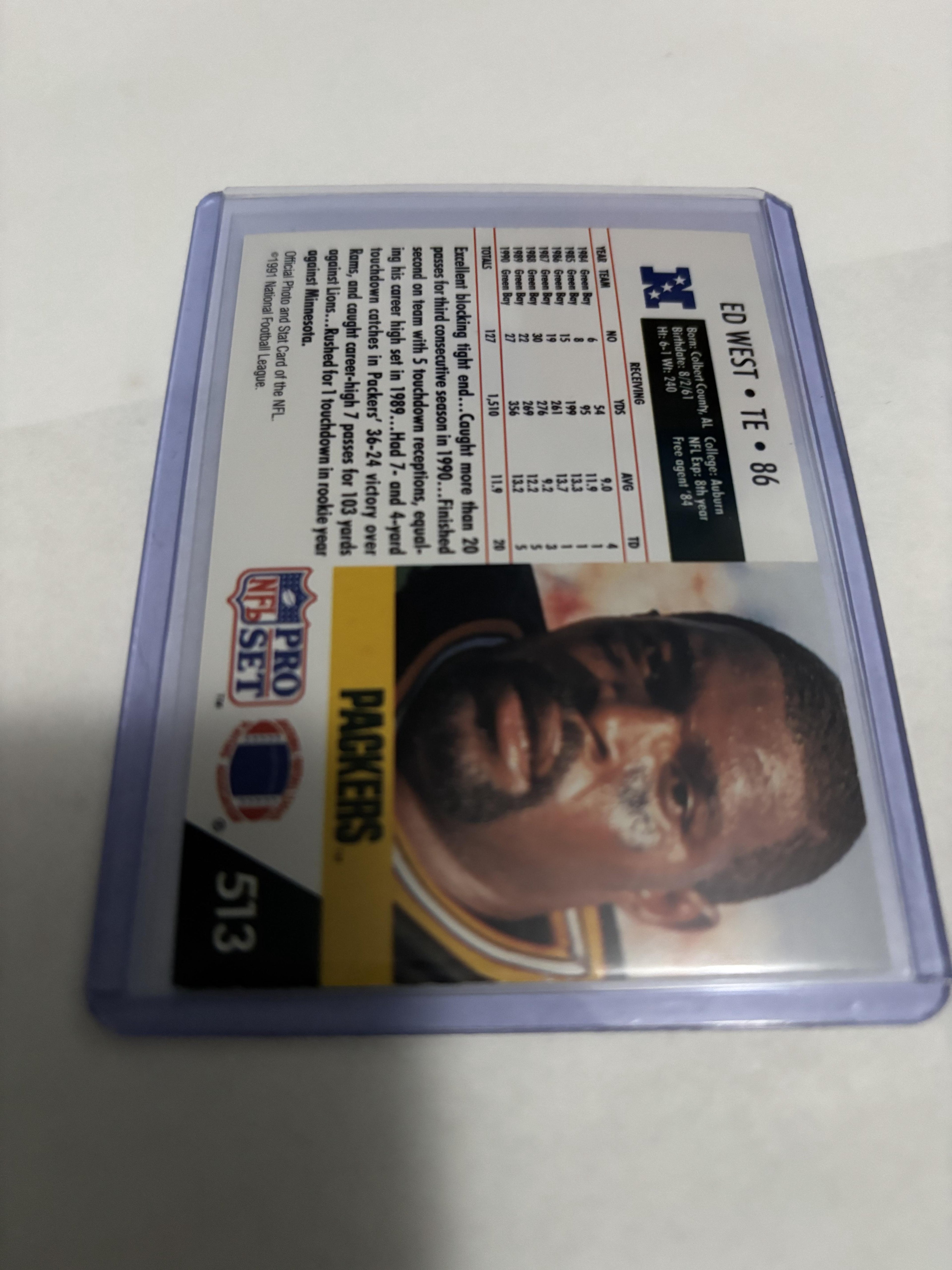 1991 Pro Set Ed West #513 Green Bay Packers Tight End Card