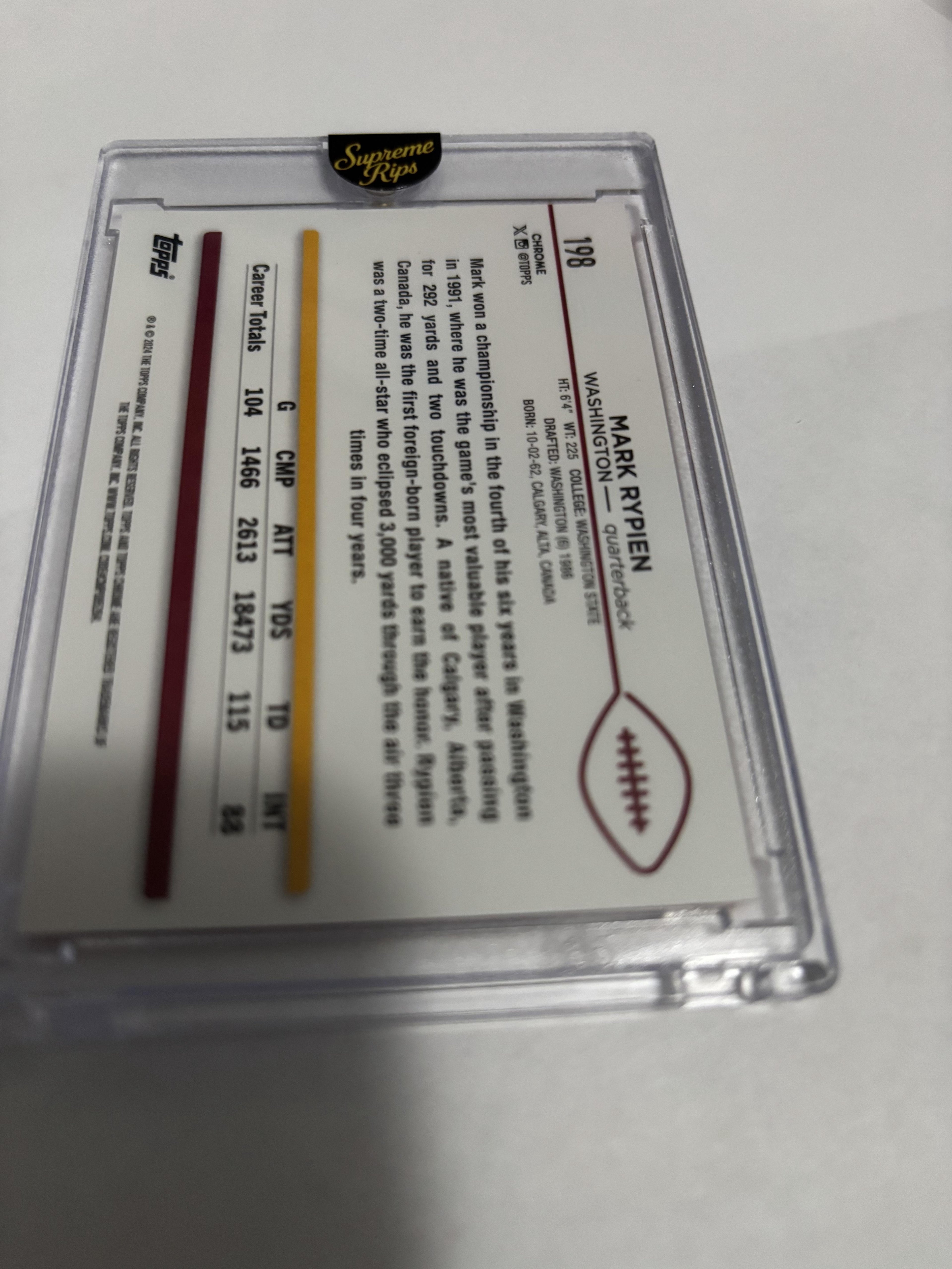 Mark Rypien 2024 Topps Chrome #198 Orange Refractor 16/25 Washington Commanders