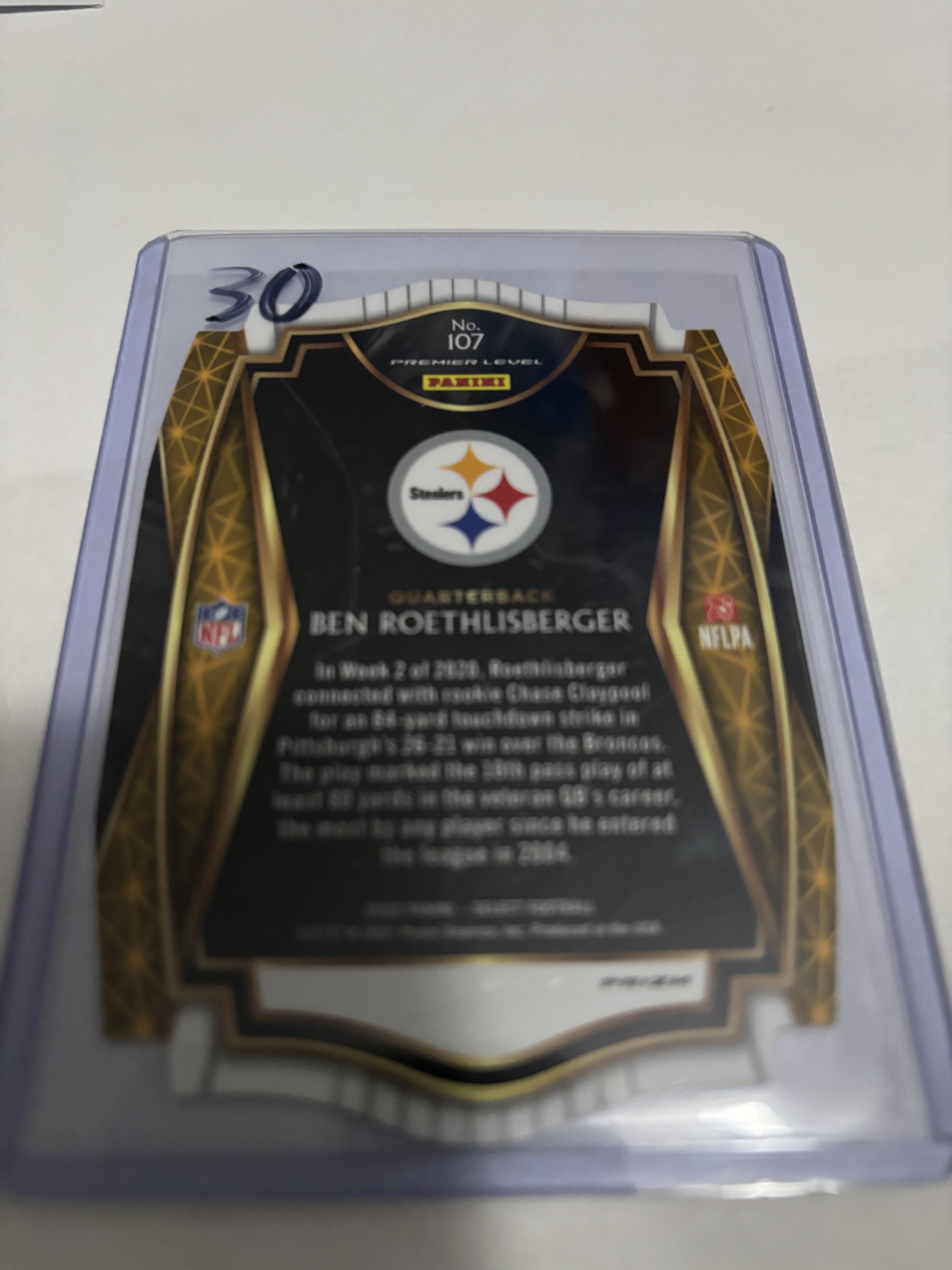 2020 Panini Select #107 Ben Roethlisberger Blue Prizm Die Cut