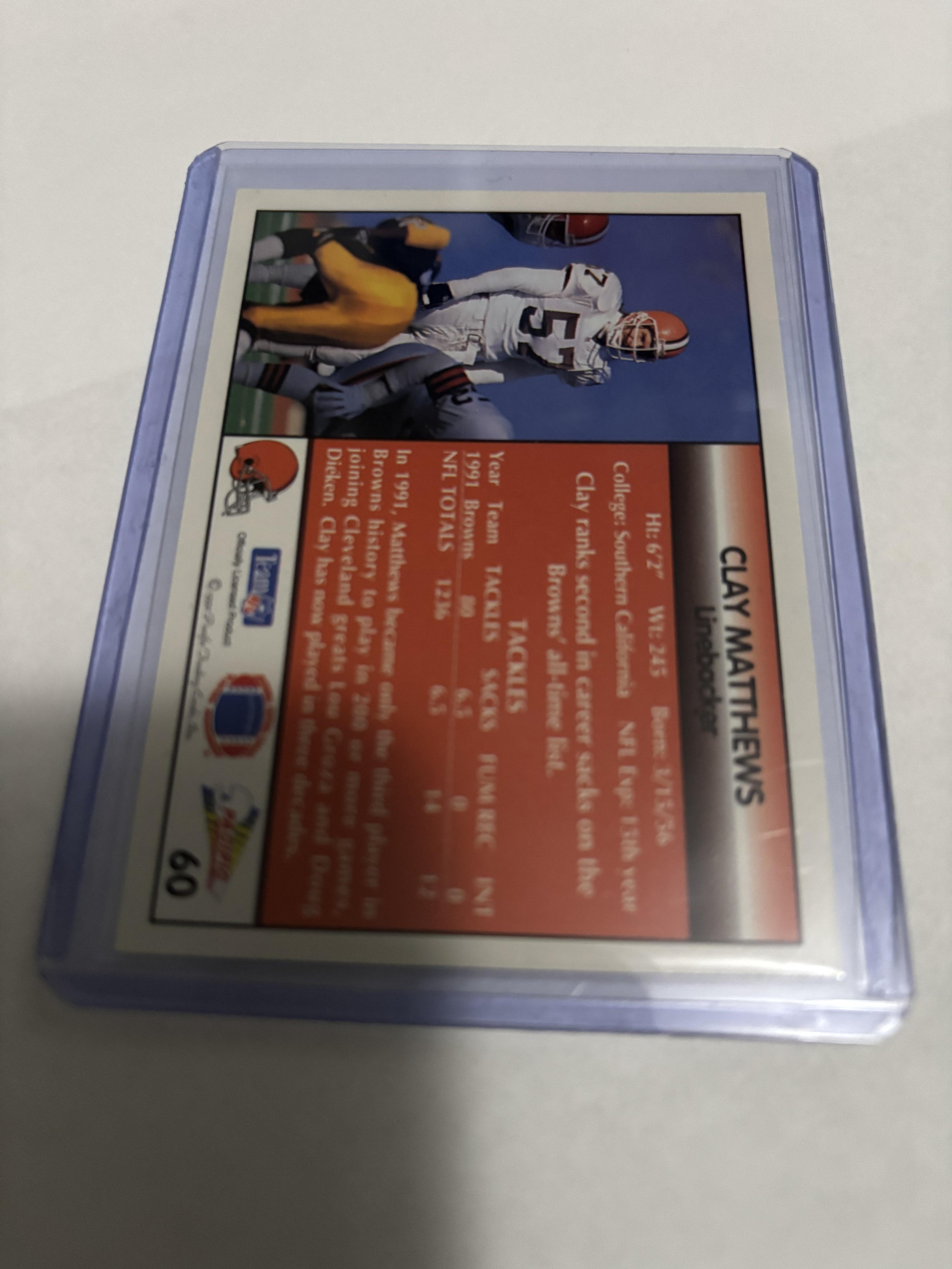 Clay Matthews 1992 Pacific #60 Cleveland Browns Football Card