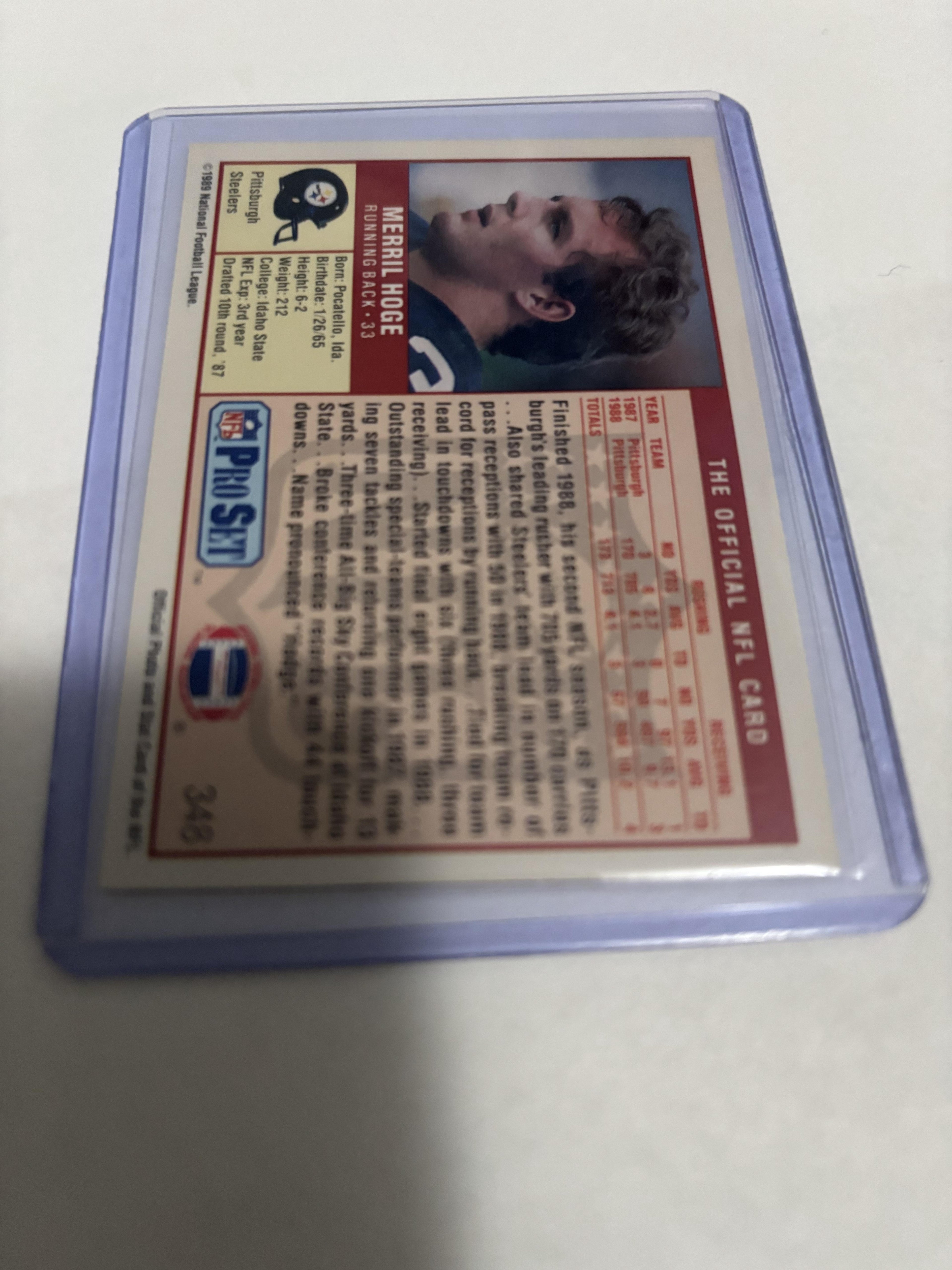 Merril Hoge 1989 Pro Set #348  Pittsburgh Steelers