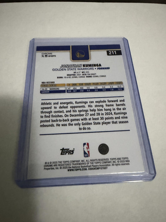 2025 Topps Chrome Jonathan Kuminga Red White Blue Refractor No. 211 Warriors