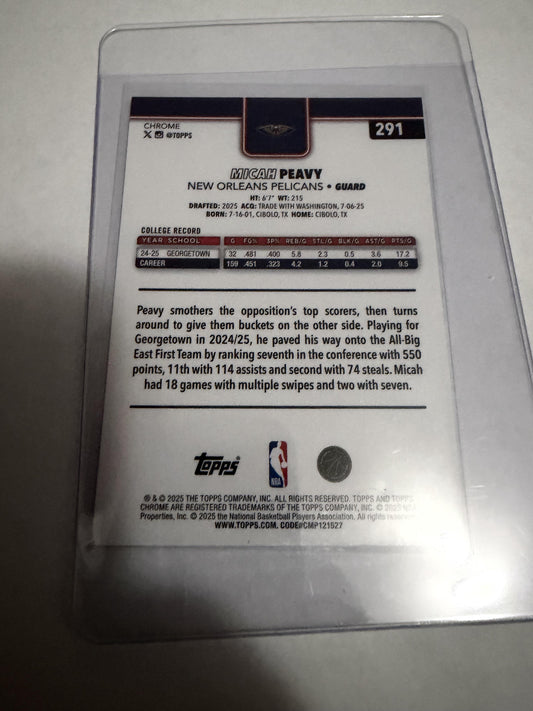 2025 Topps Chrome Micah Peavy RC #291 Pelicans Basketball Border Refractor